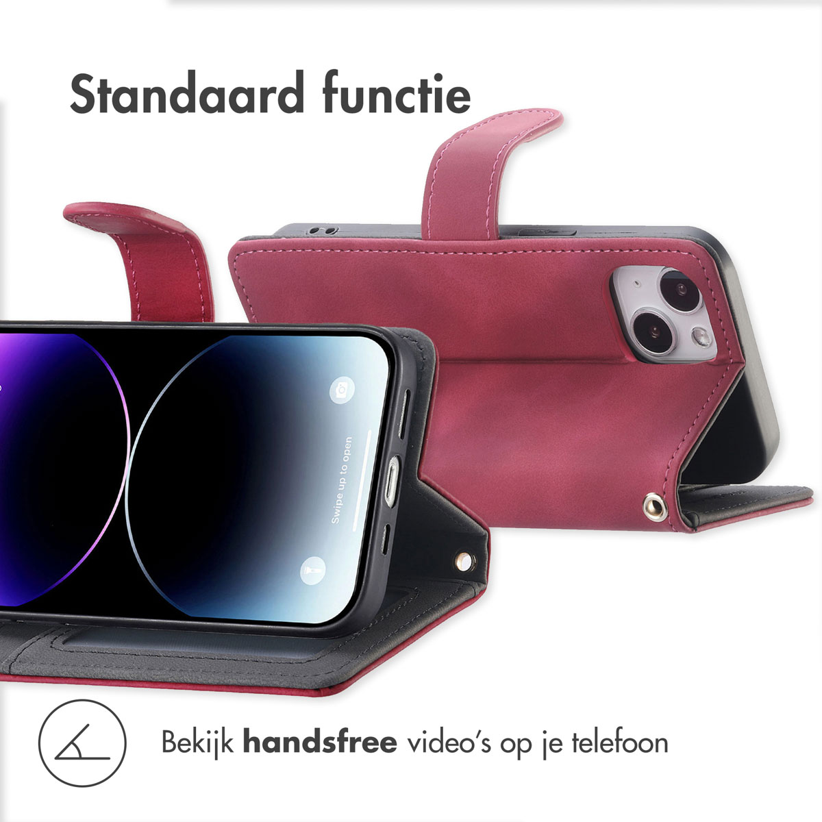 Étui de téléphone rouge avec téléphone à l'intérieur, montrant le design et la fermeture magnétique.