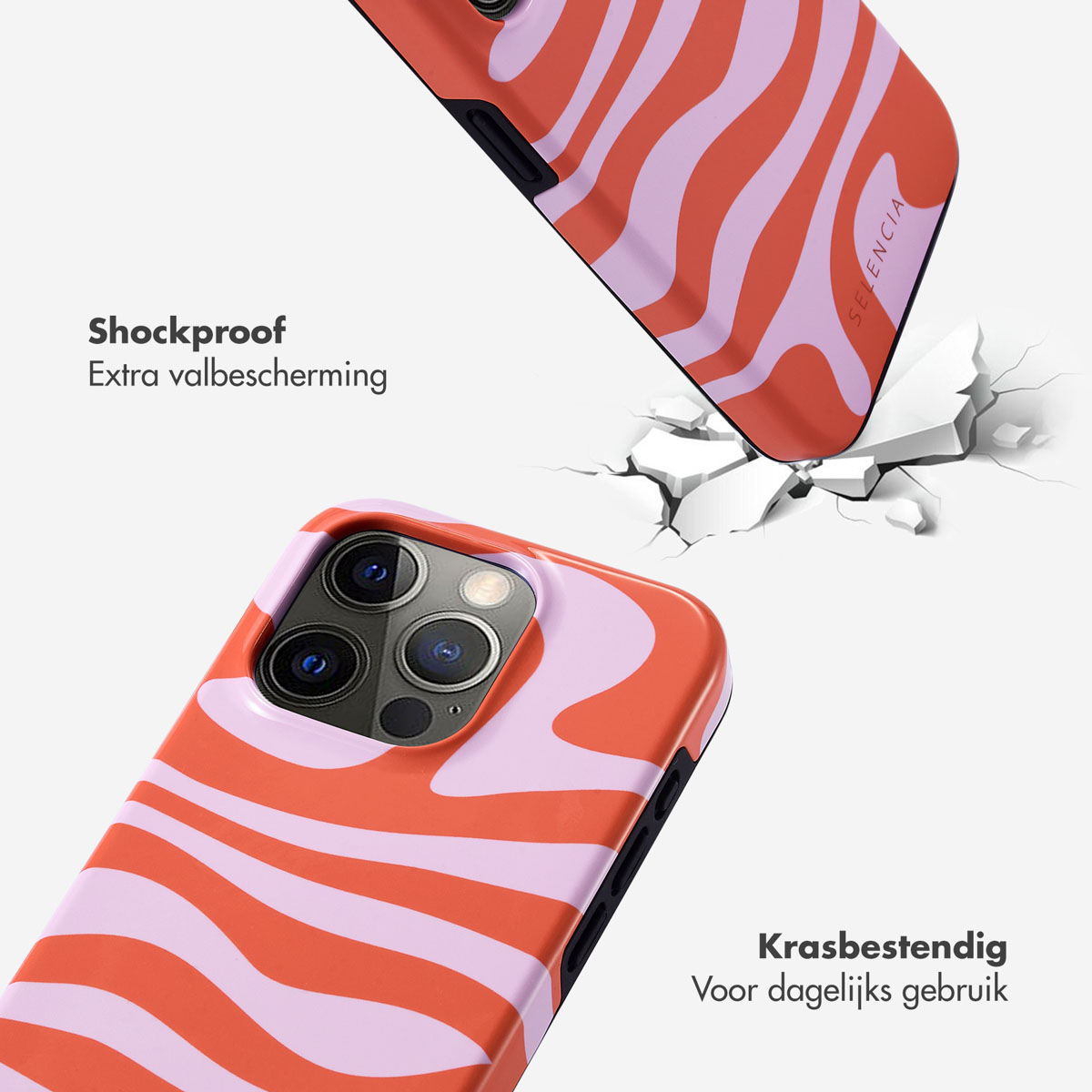 Telefoonhoes met rood-roze zebra strepen, telefooneffect.