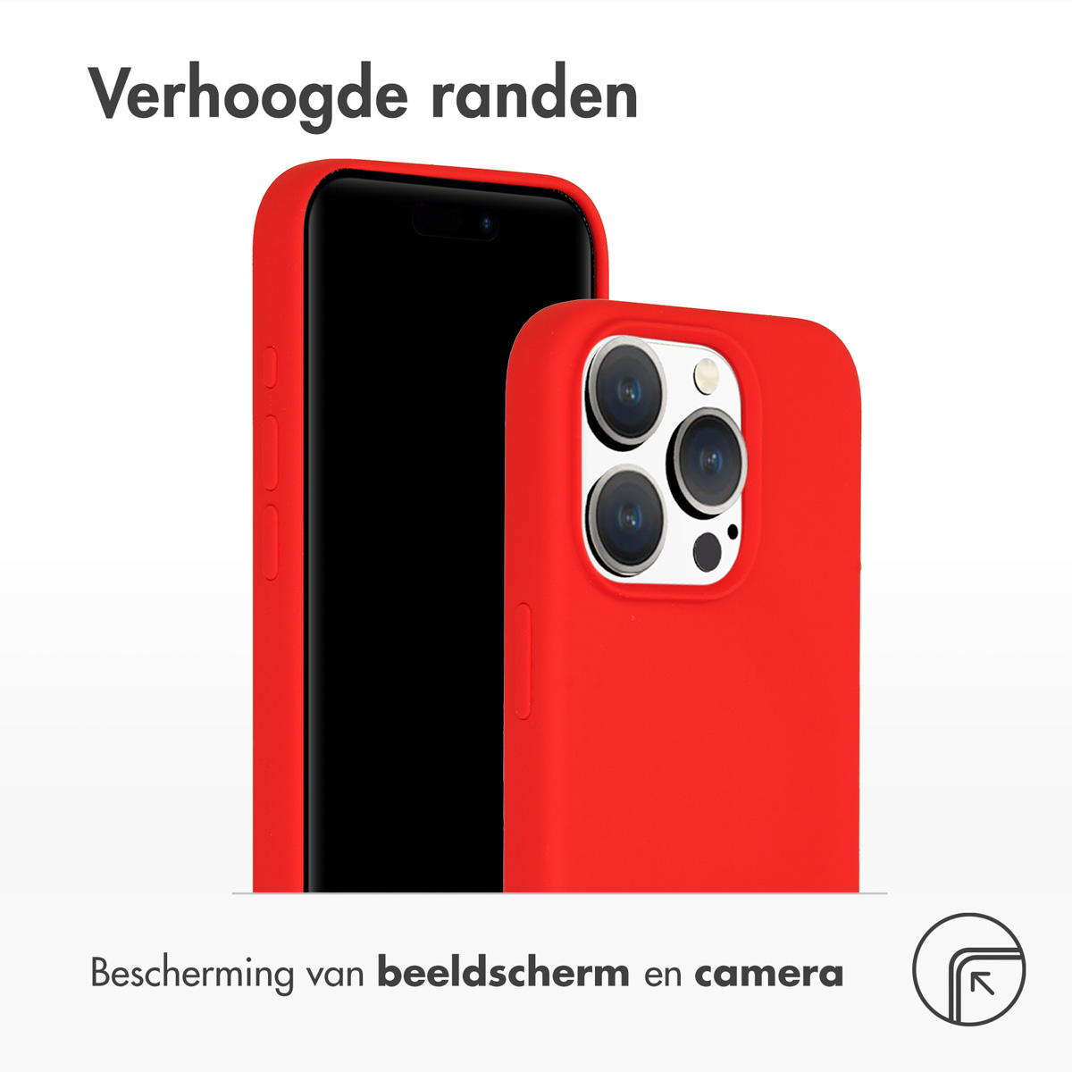 Rote Handyhülle auf einem schwarzen Telefon. Die Hülle hat erhöhte Kanten.