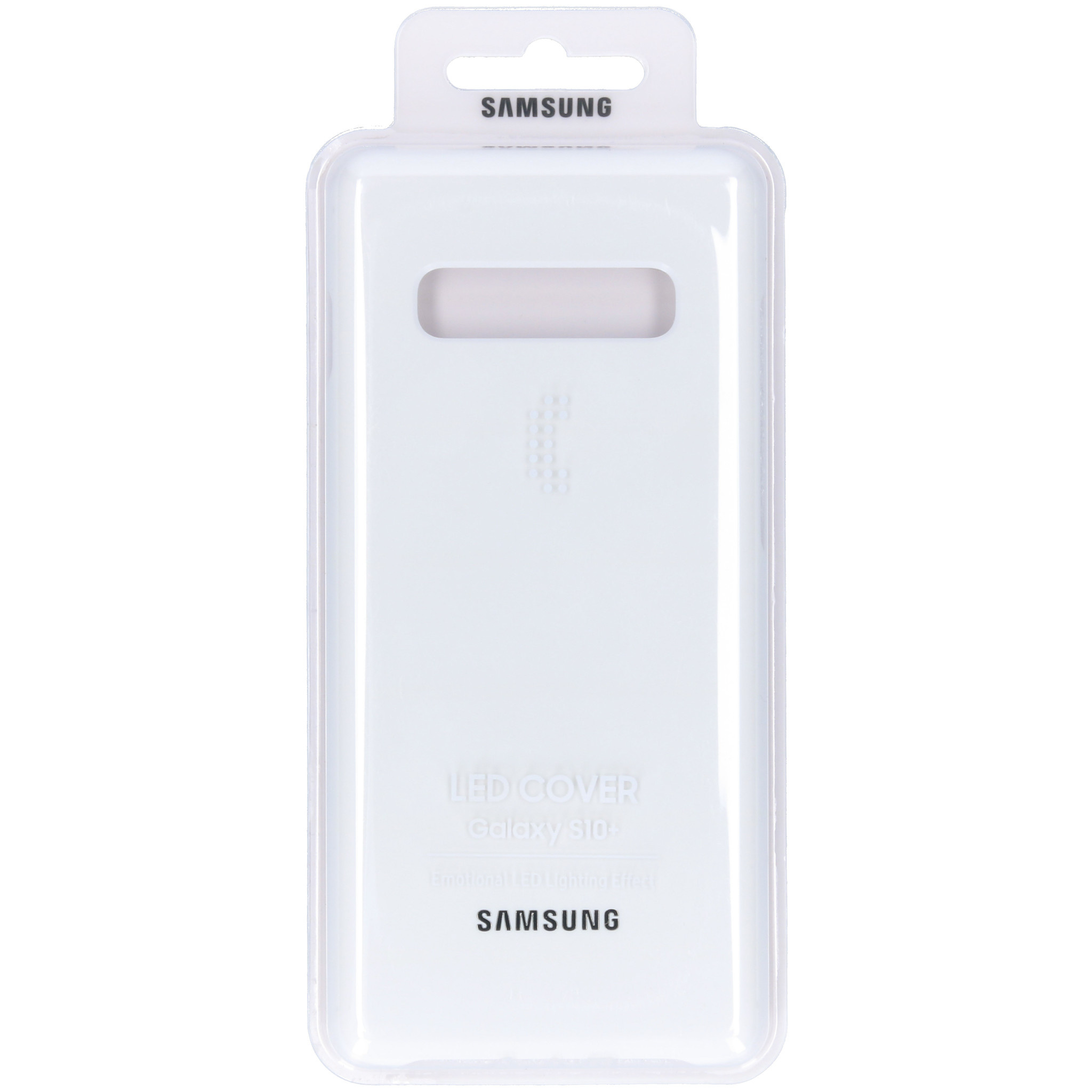Custodia bianca Samsung con le scritte 'LED COVER' e 'SAMSUNG'.