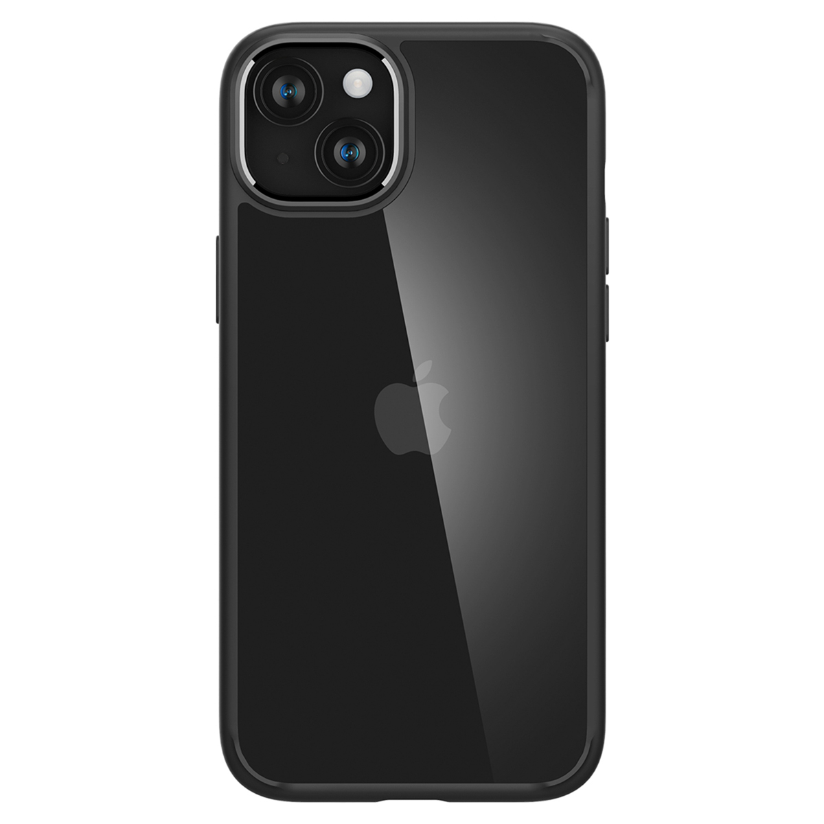 Custodia nera con logo Apple visibile, su un telefono nero.