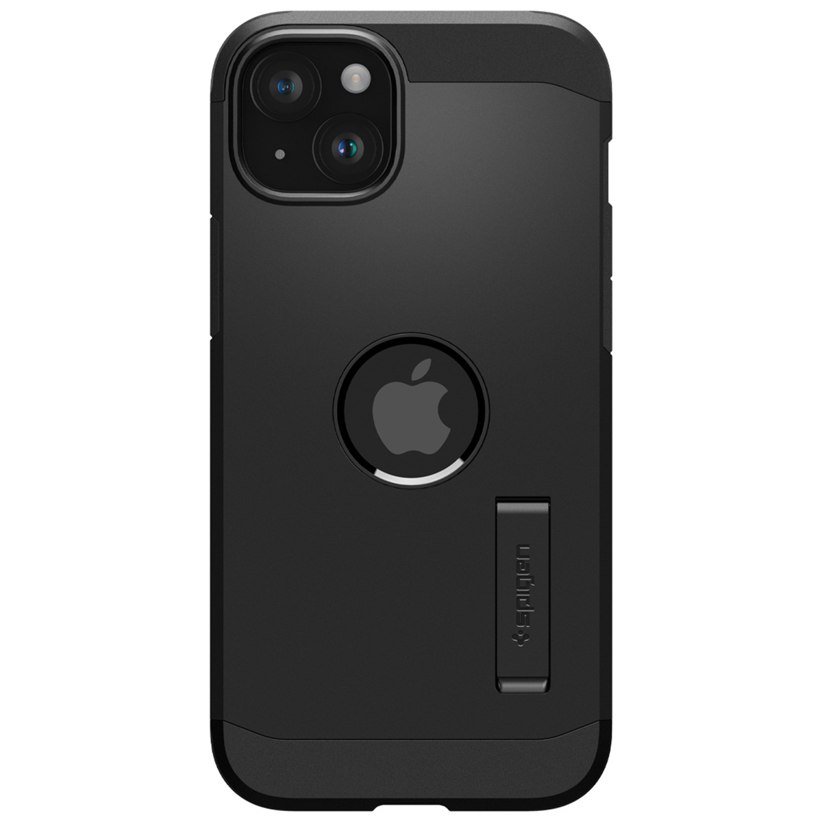 Black phone case with a black apple logo and a camera module.