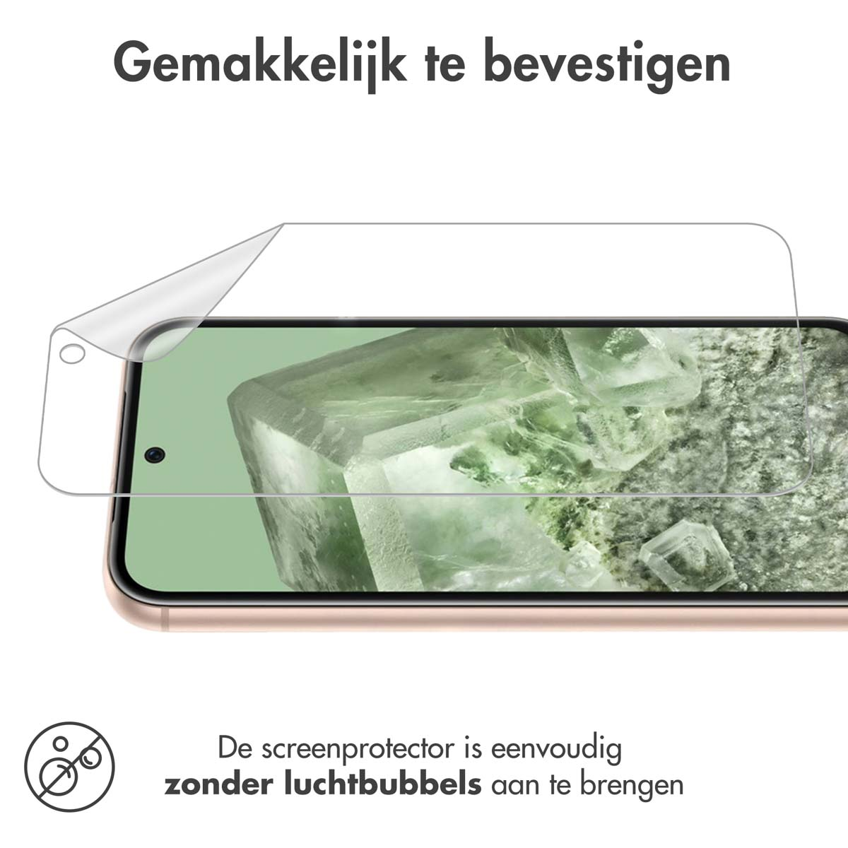 Protecteur d'écran appliqué sur un téléphone. Il est transparent avec une couche à décoller.