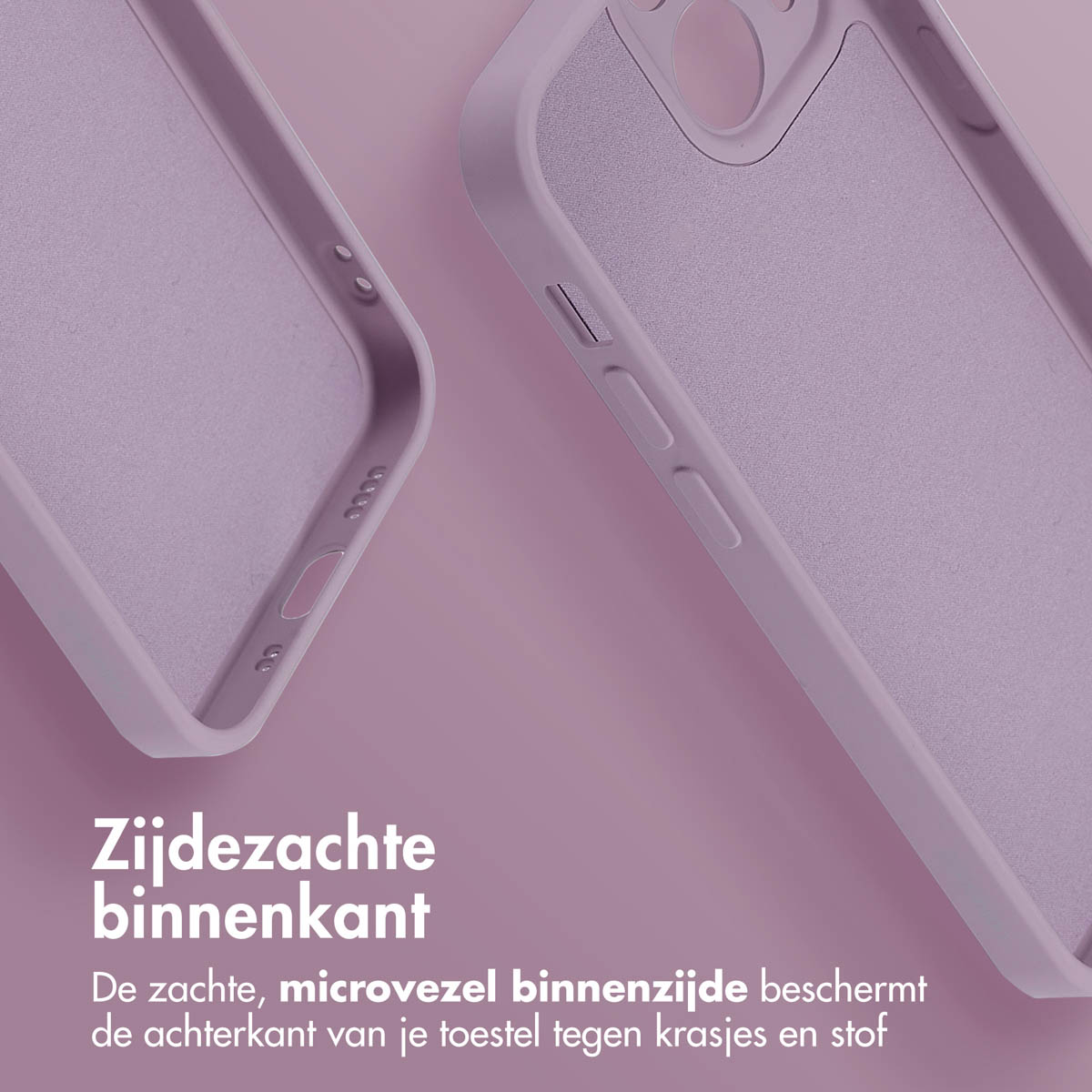 Zwei lavendelfarbene Handyhüllen, eine offen, die Innenseite zeigend.