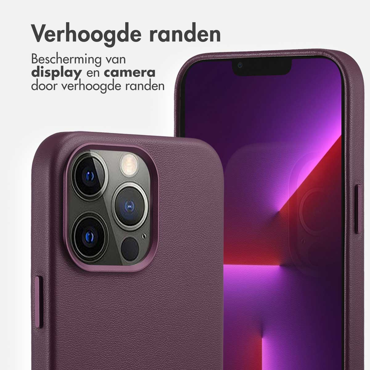 Un téléphone dans un étui violet avec du texte qui dit: 