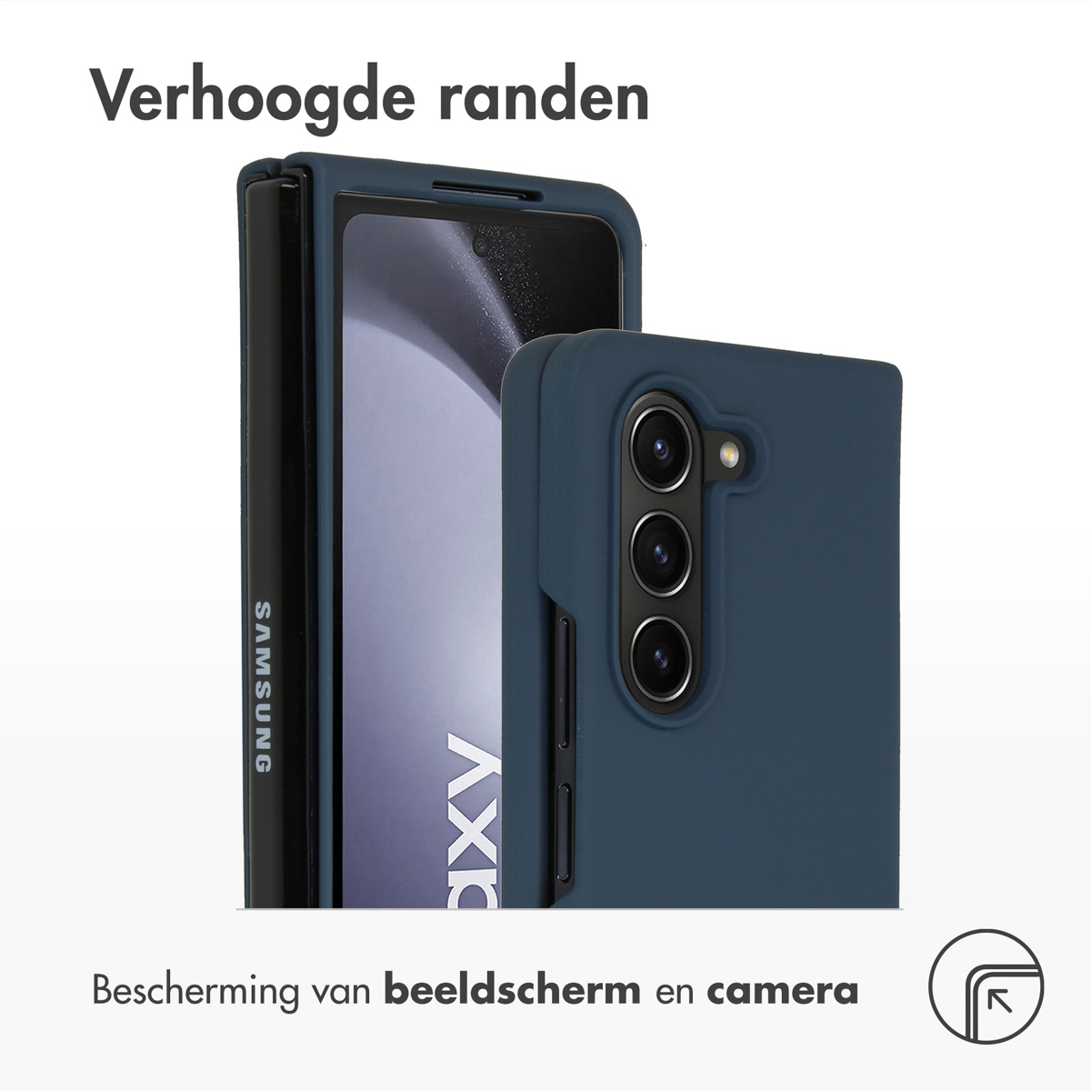 Ein Telefon in einer Hülle mit erhöhten Kanten. Das Telefon ist teilweise zusammengeklappt.