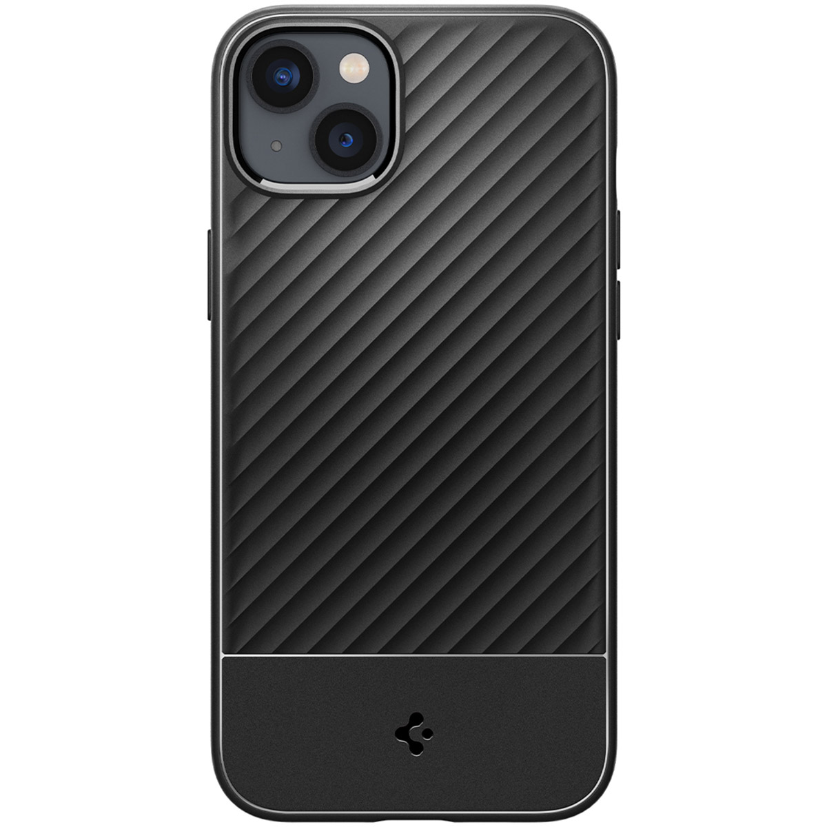 Custodia nera per iPhone. Linee diagonali e base nera.
