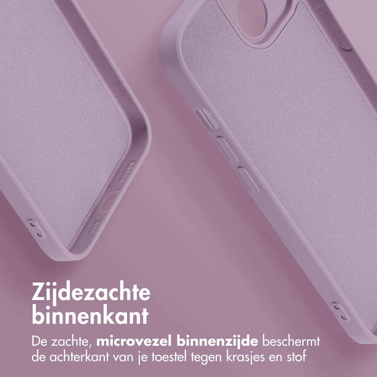 Close-up op de binnenkant van twee paarse telefoonhoesjes. Details van het zachte interieur zijn zichtbaar.
