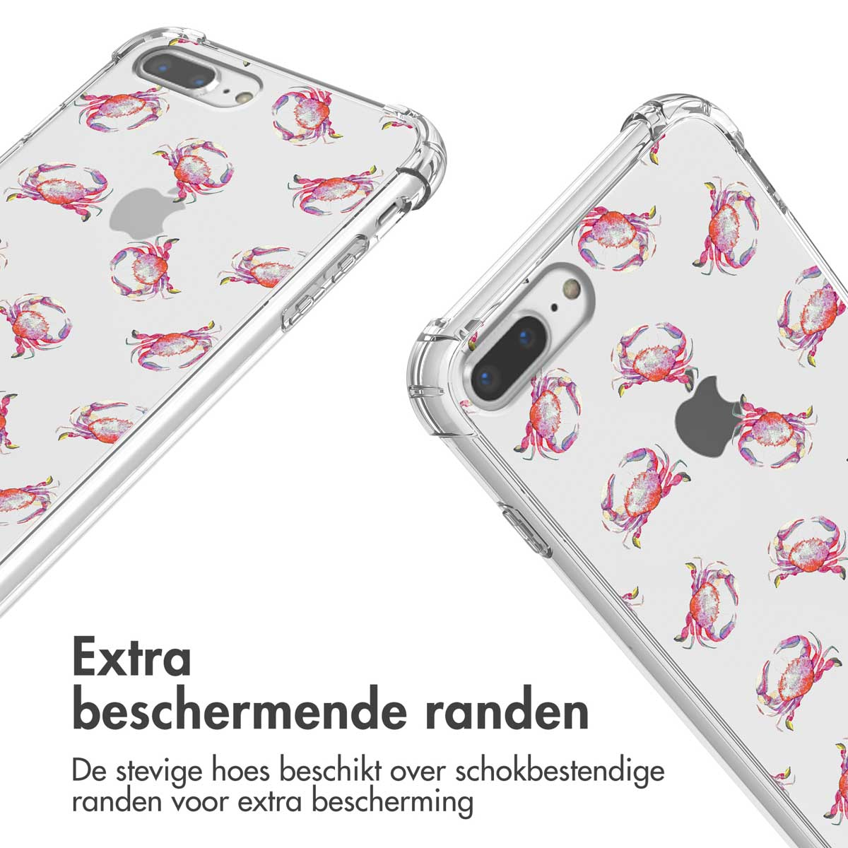 Deux coques de téléphone avec un motif de crabe. Les coques ont des cadres transparents et un design de crabe coloré.