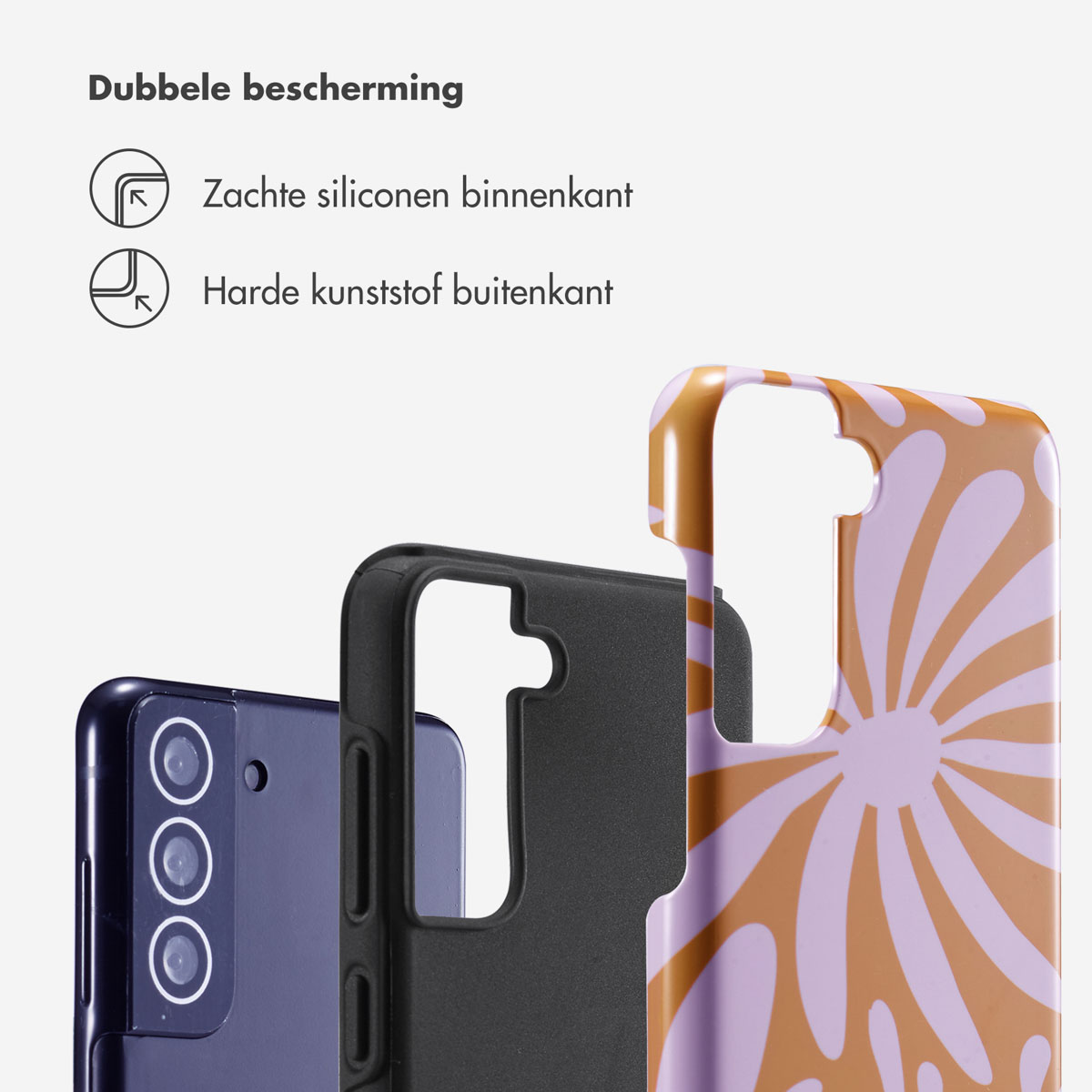 Custodia per telefono con un design floreale. La custodia è aperta, rivelando un telefono all'interno.