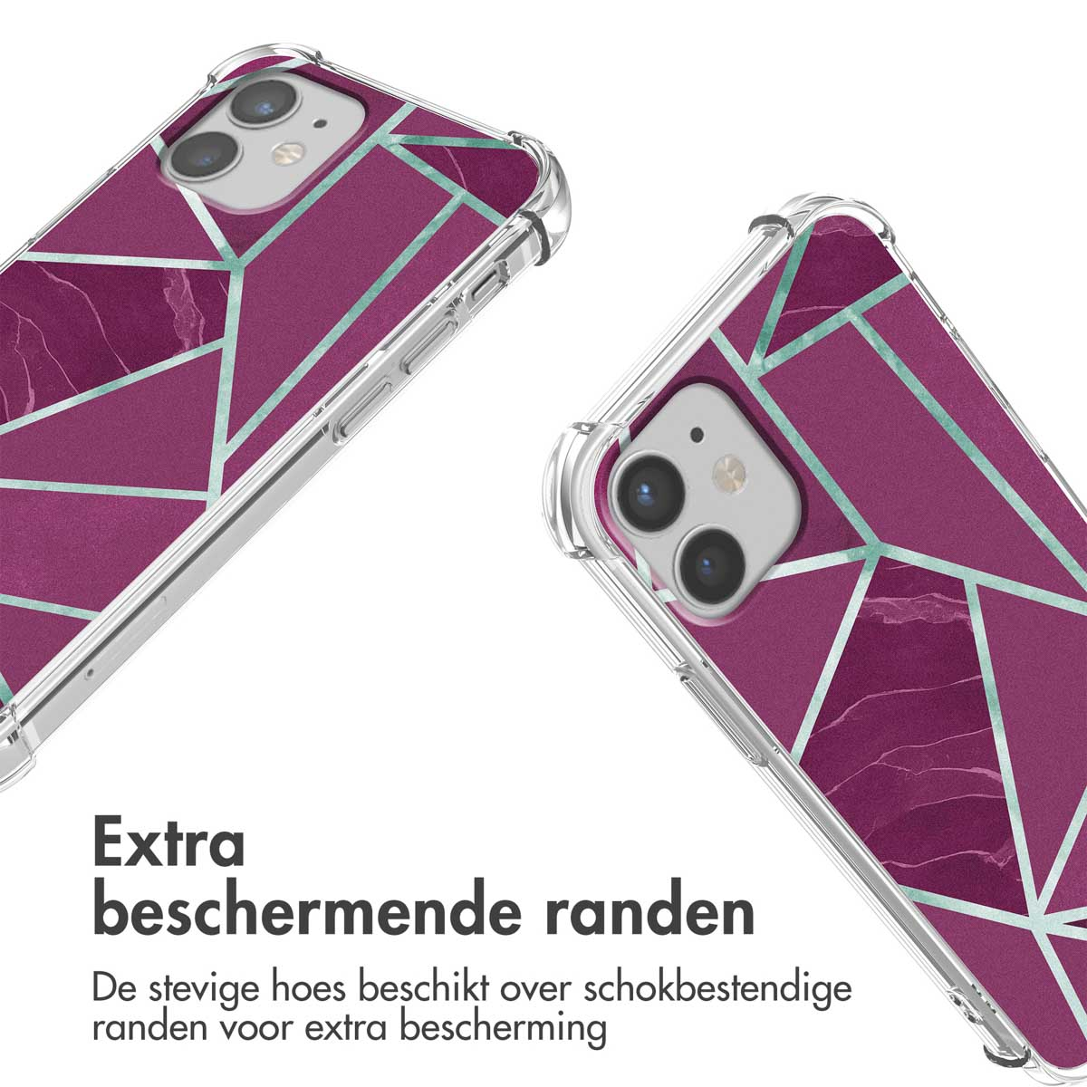 Coques de téléphone violettes. Une avec téléphone, l'autre montrant l'intérieur, protection supplémentaire.