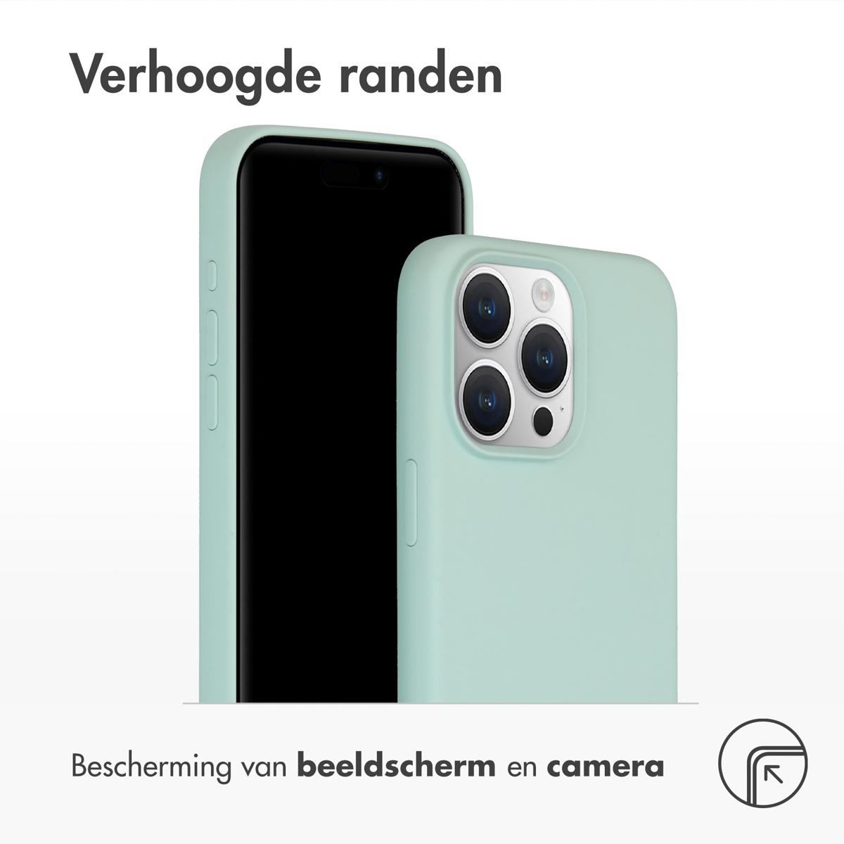 Twee telefoons met beschermende hoesjes. Tekst: Bescherming van scherm en camera.