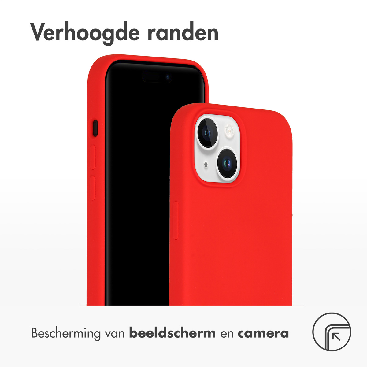 Zwei rote Handyhüllen nebeneinander. Eine Hülle bedeckt ein schwarzes Telefon mit sichtbarem Bildschirm. Die andere ist für ein weißes Telefon.