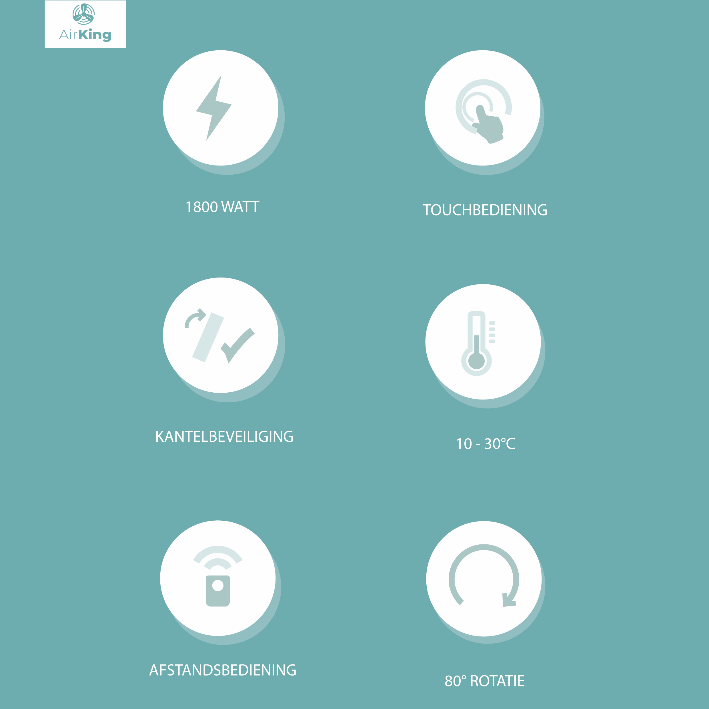 Icons showing functions: power, touch control, tilt protection, and remote control.