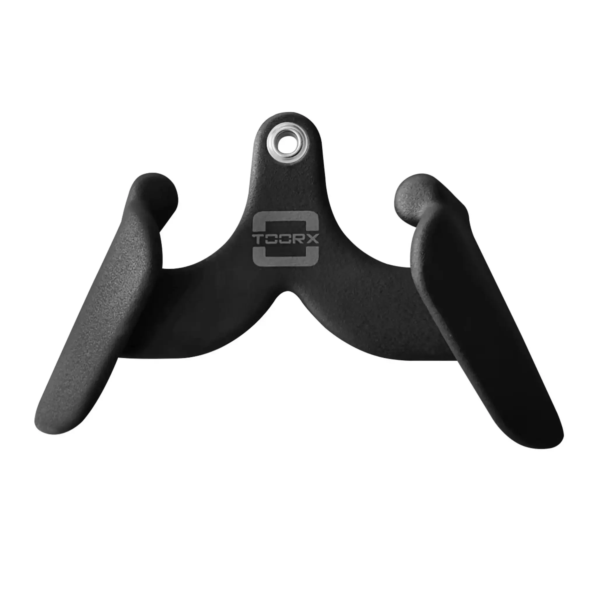 A black exercise bar for pulling exercises. It is a two-handed grip.
