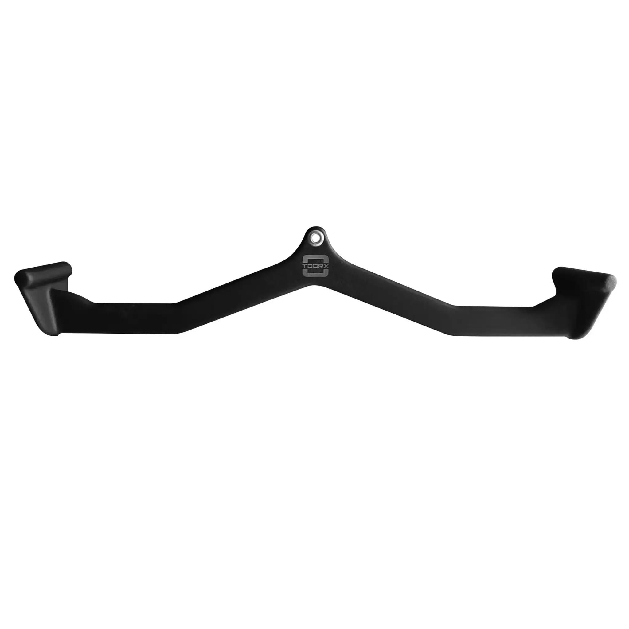 Black lat pulldown bar. It has two grips and a central attachment point.