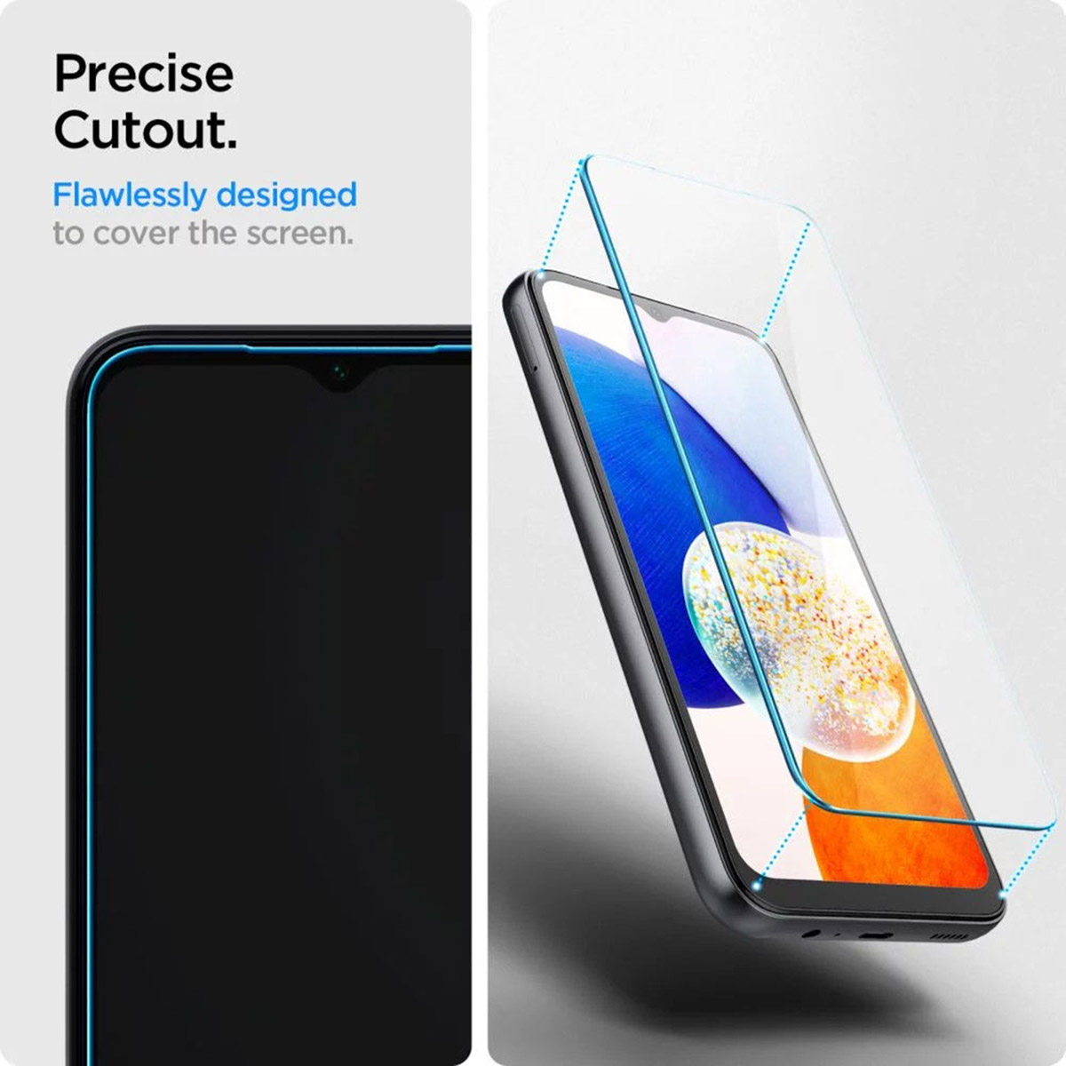 Smartphone avec protecteur d'écran appliqué, avec conception découpée.