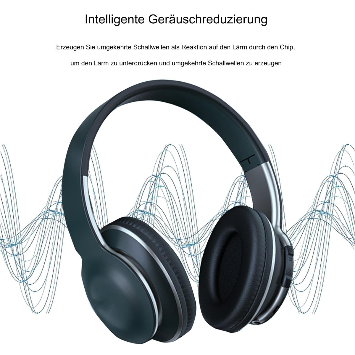 Schwarze Kopfhörer mit silbernen Akzenten. Schallwellen im Hintergrund. Weißer Hintergrund.