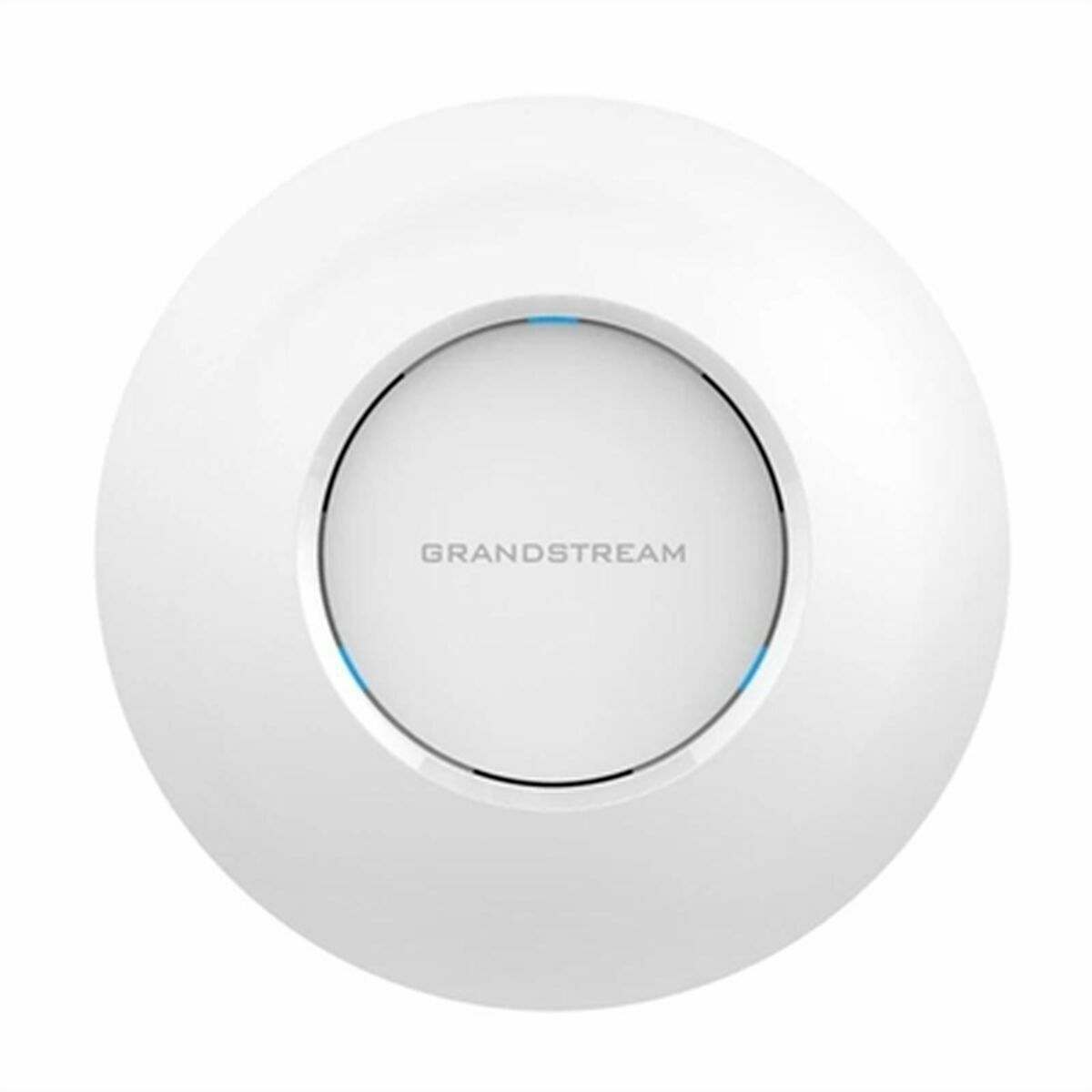 Un dispositivo di rete circolare bianco con la scritta GRANDSTREAM.