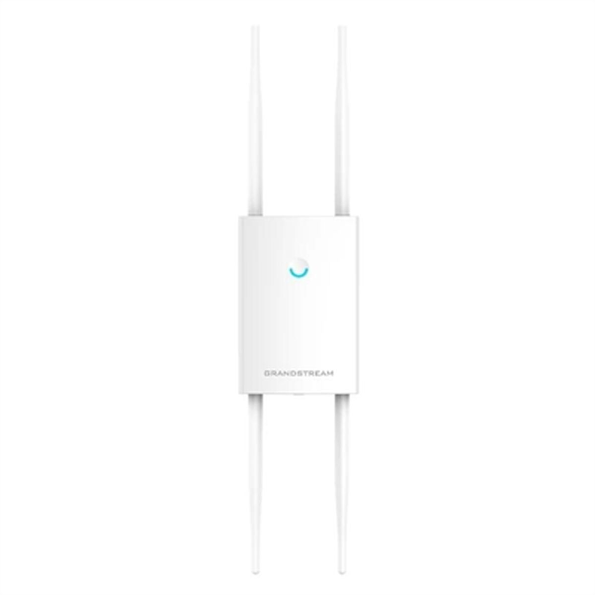 Un ripetitore Wi-Fi Grandstream bianco con antenne, su sfondo bianco.