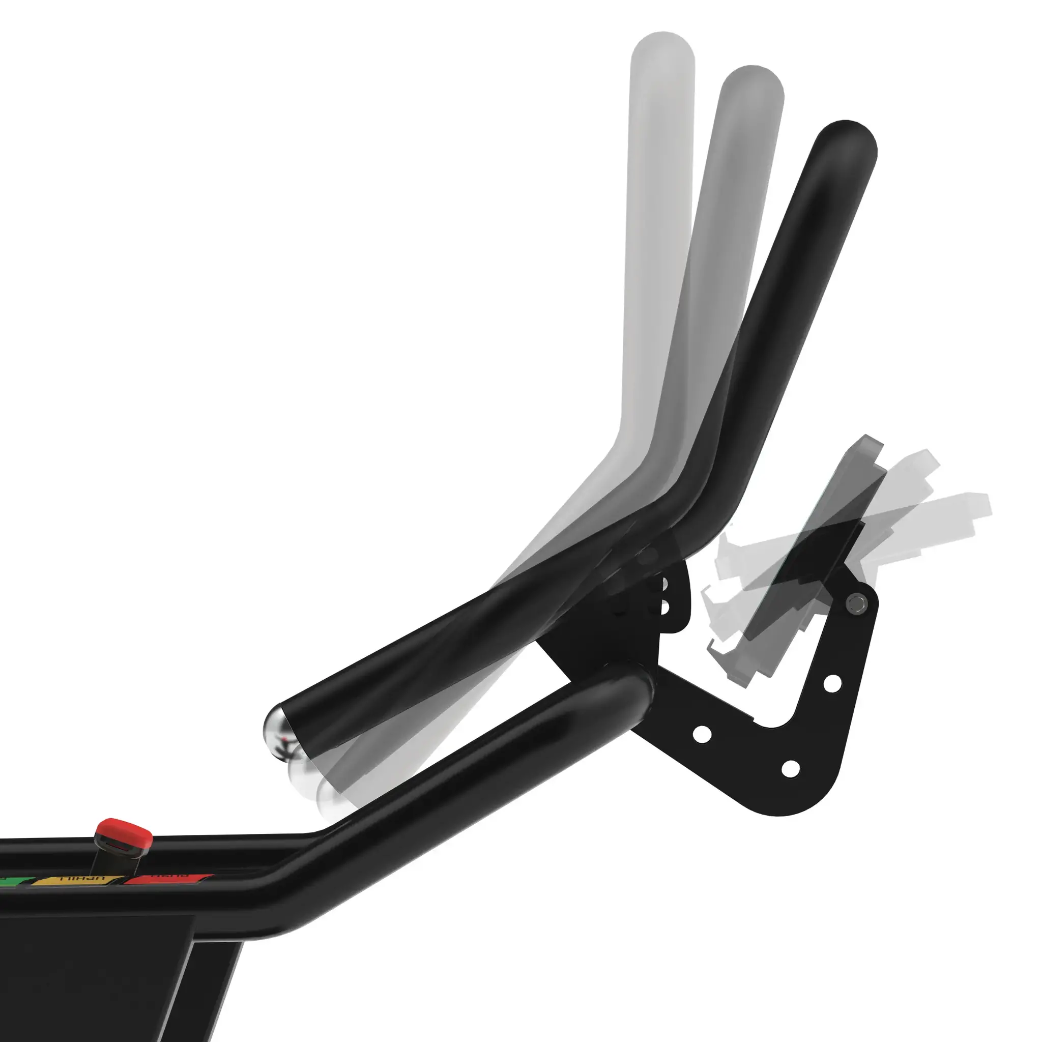 Adjustable black treadmill handles, showing different positions.
