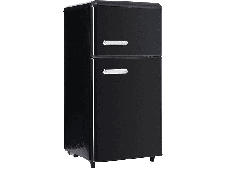 KITTECH Retro-Kühlschrank, Doppeltür-Design, 72L Volumen Kühlschrank (E, 91 cm hoch, Schwarz)
