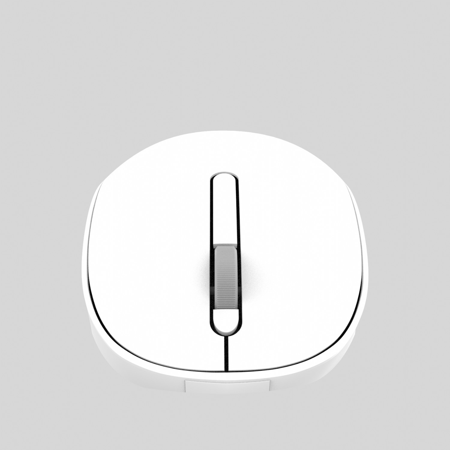 Top view of a white computer mouse with a scroll wheel.