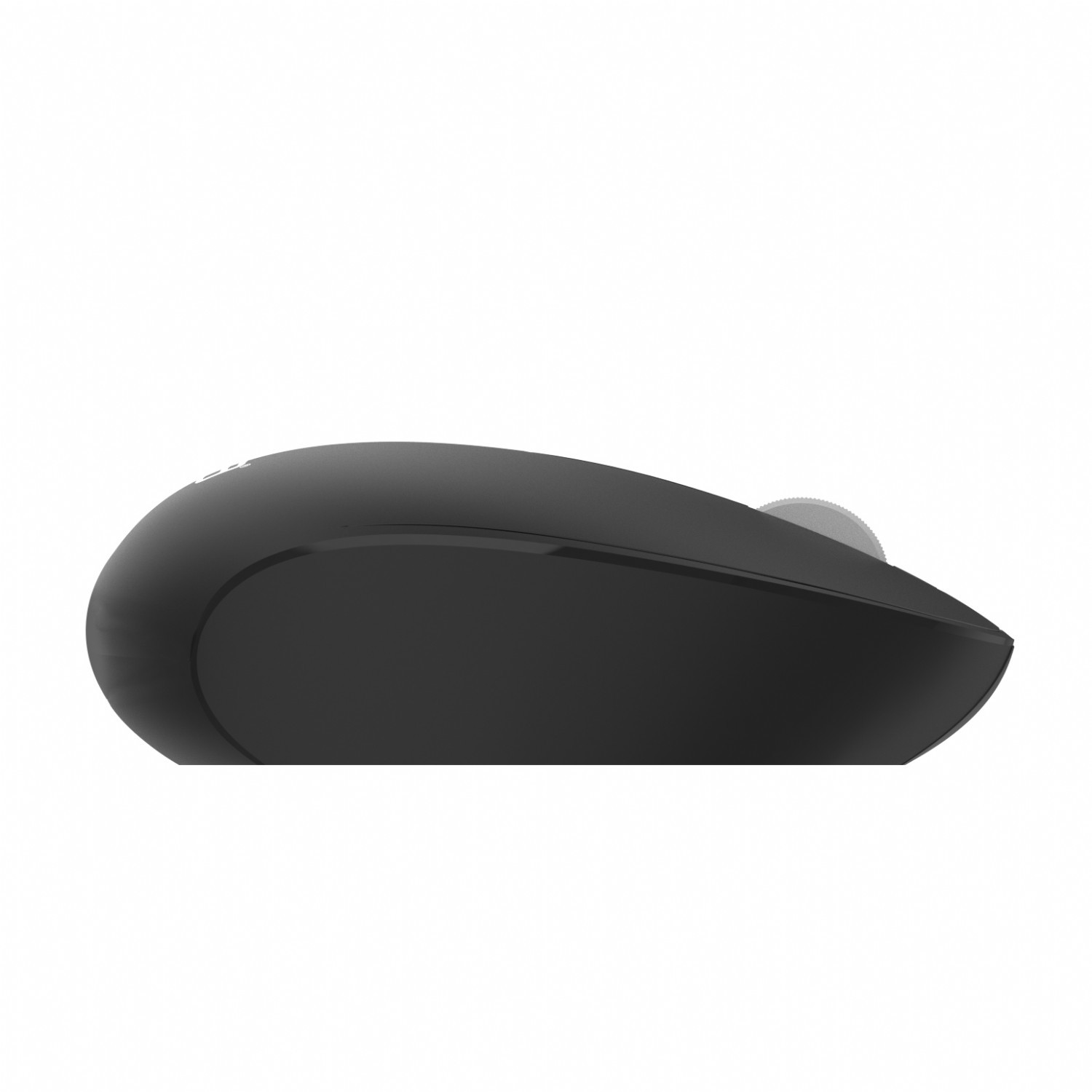Black computer mouse. The mouse is on a white background.