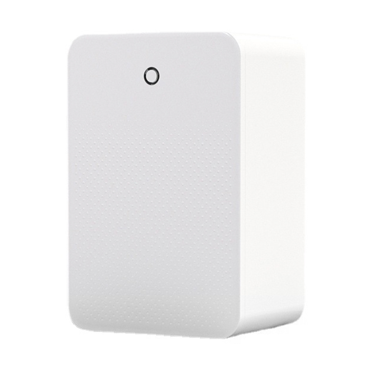 Białe prostokątne urządzenie z małą czarną kropką na przodzie.