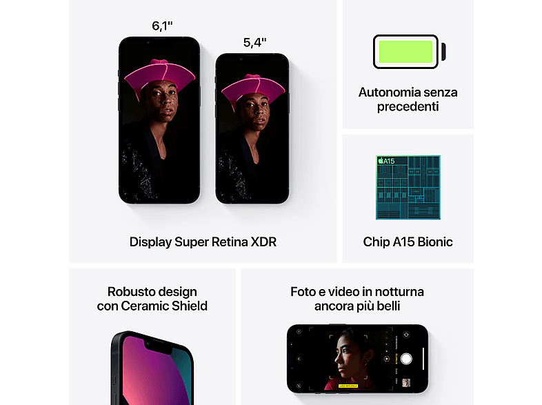 APPLE 1518055 MLK03QL/A IPHONE 13 MINI MIDNIGHT 128GB, Negro