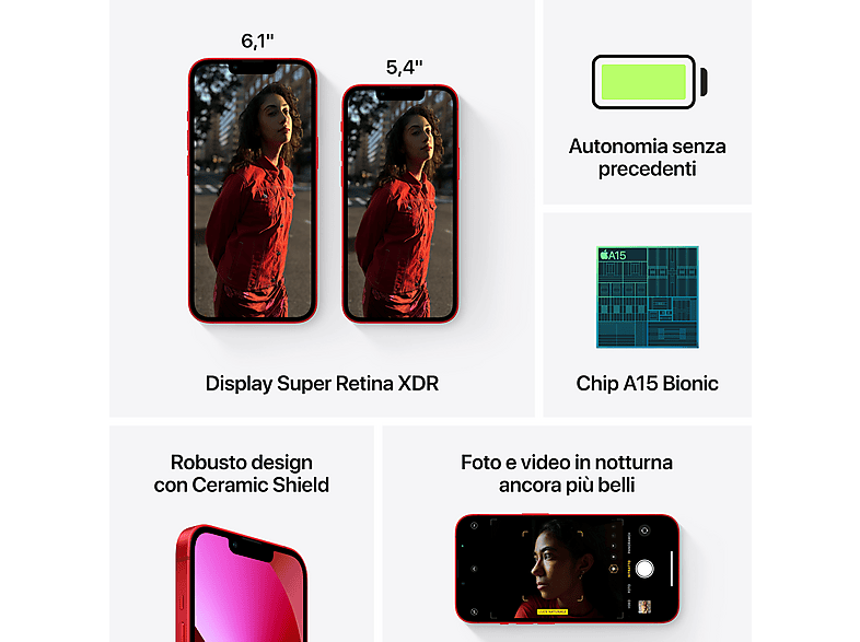 APPLE 1518041 MLPJ3QL/A IPHONE 13 RED 128GB, Rojo, Móvil iOS, 128