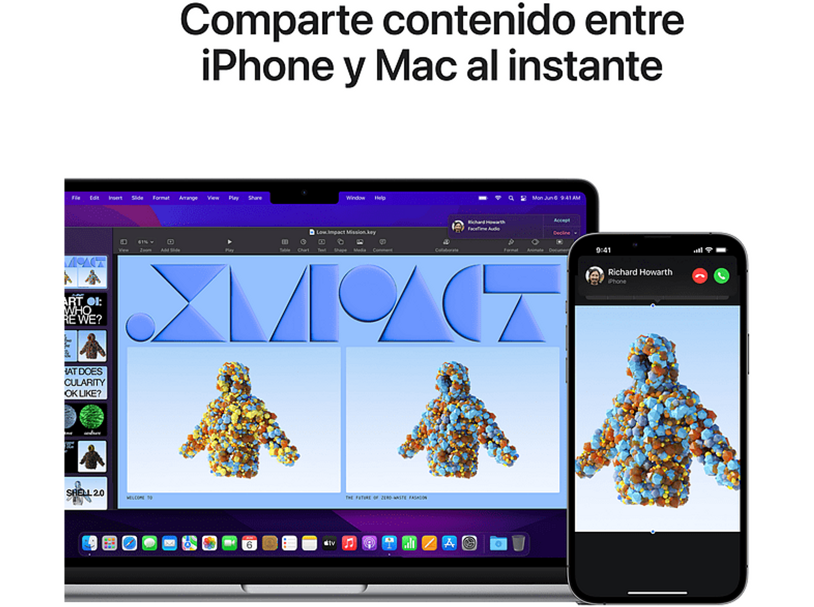 Laptop i telefon z prezentacją, udostępnianie treści między iPhone'em a Maciem.
