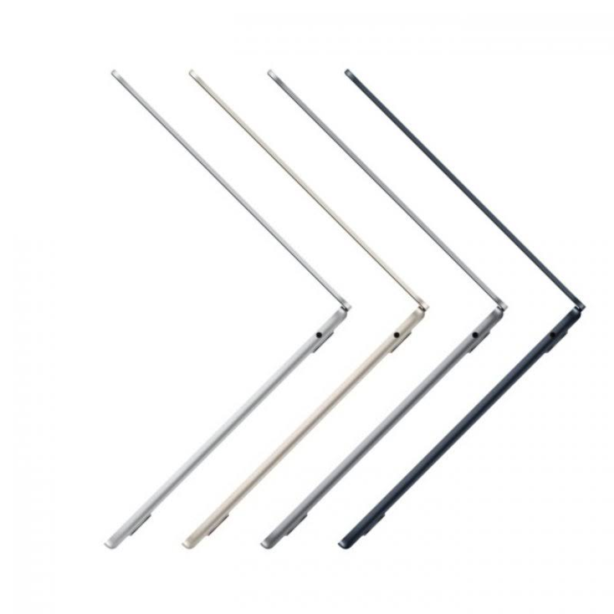 Pięć laptopów w różnych odcieniach srebra i czerni, skierowanych w stronę widza.