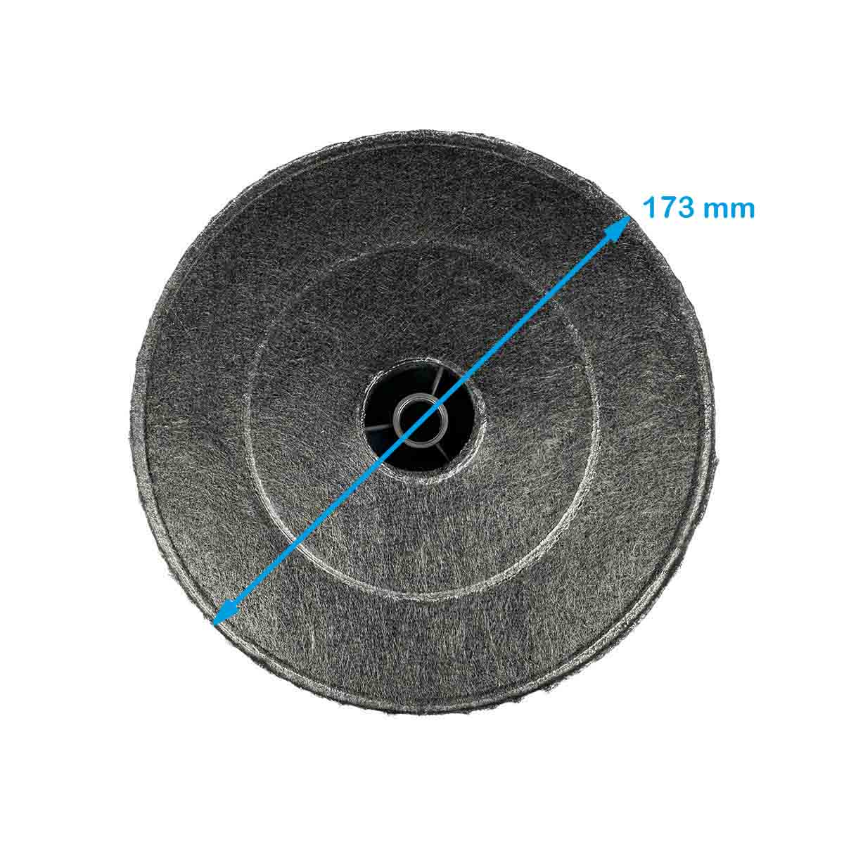 Runder Luftfilter mit schwarzem Zentrum. Er hat eine Abmessung von 173 mm.