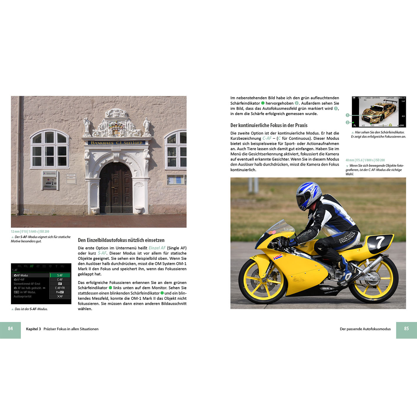 Seite einer Zeitschrift mit Text, Diagrammen und einem Bild eines Motorrads.