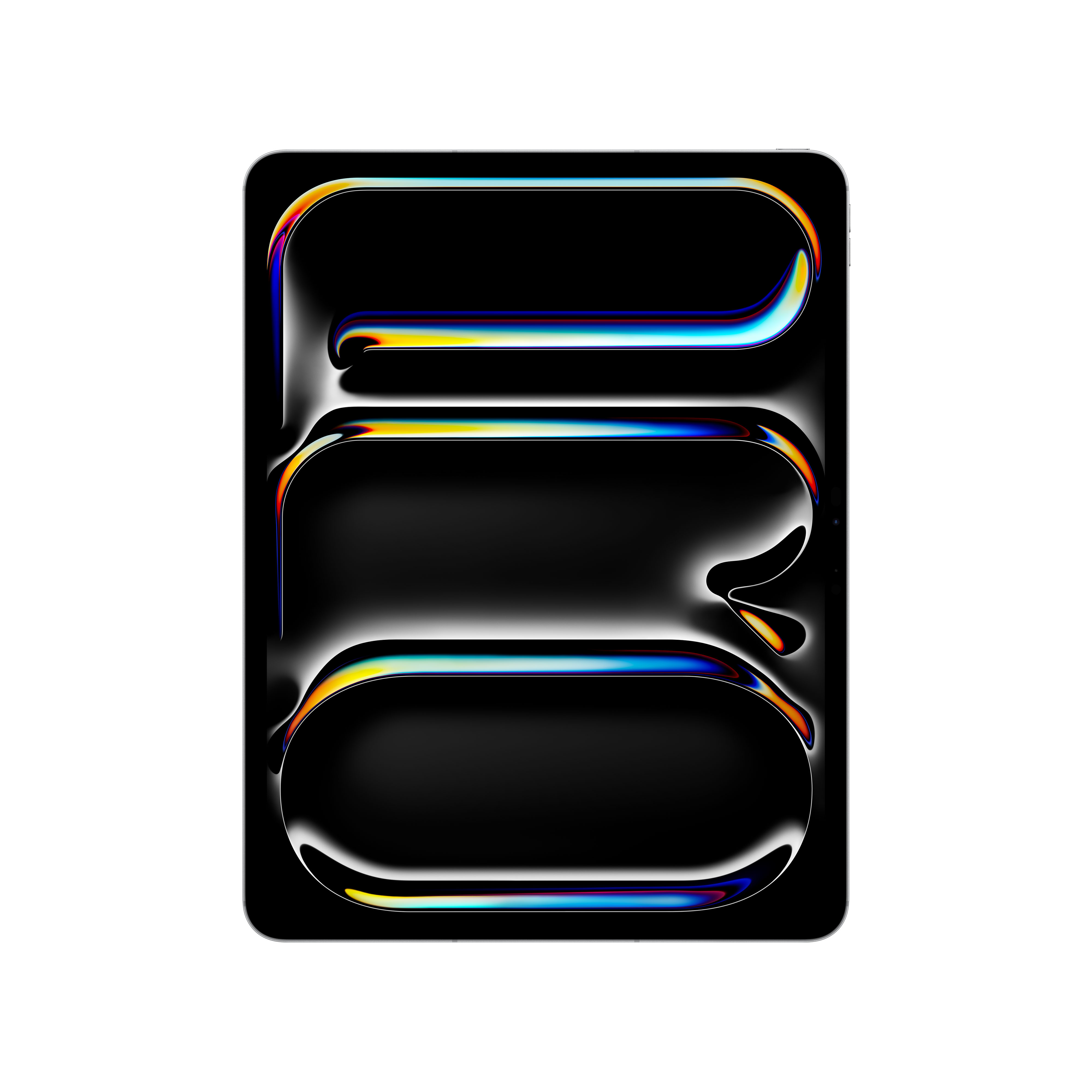Tablet z trzema zaokrąglonymi prostokątnymi kształtami na czarnym ekranie.