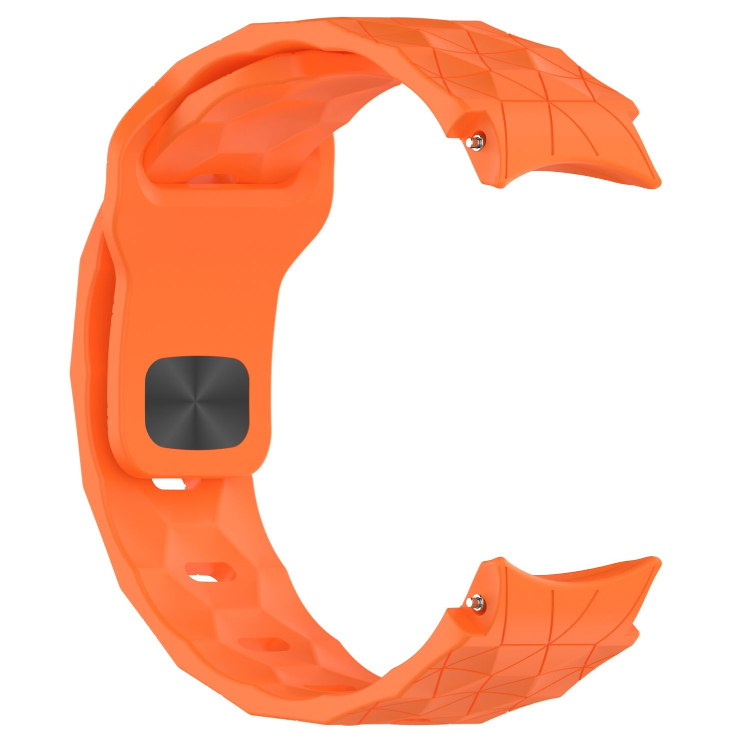 Oranges Uhrenarmband in C-Form mit geometrischem Muster.