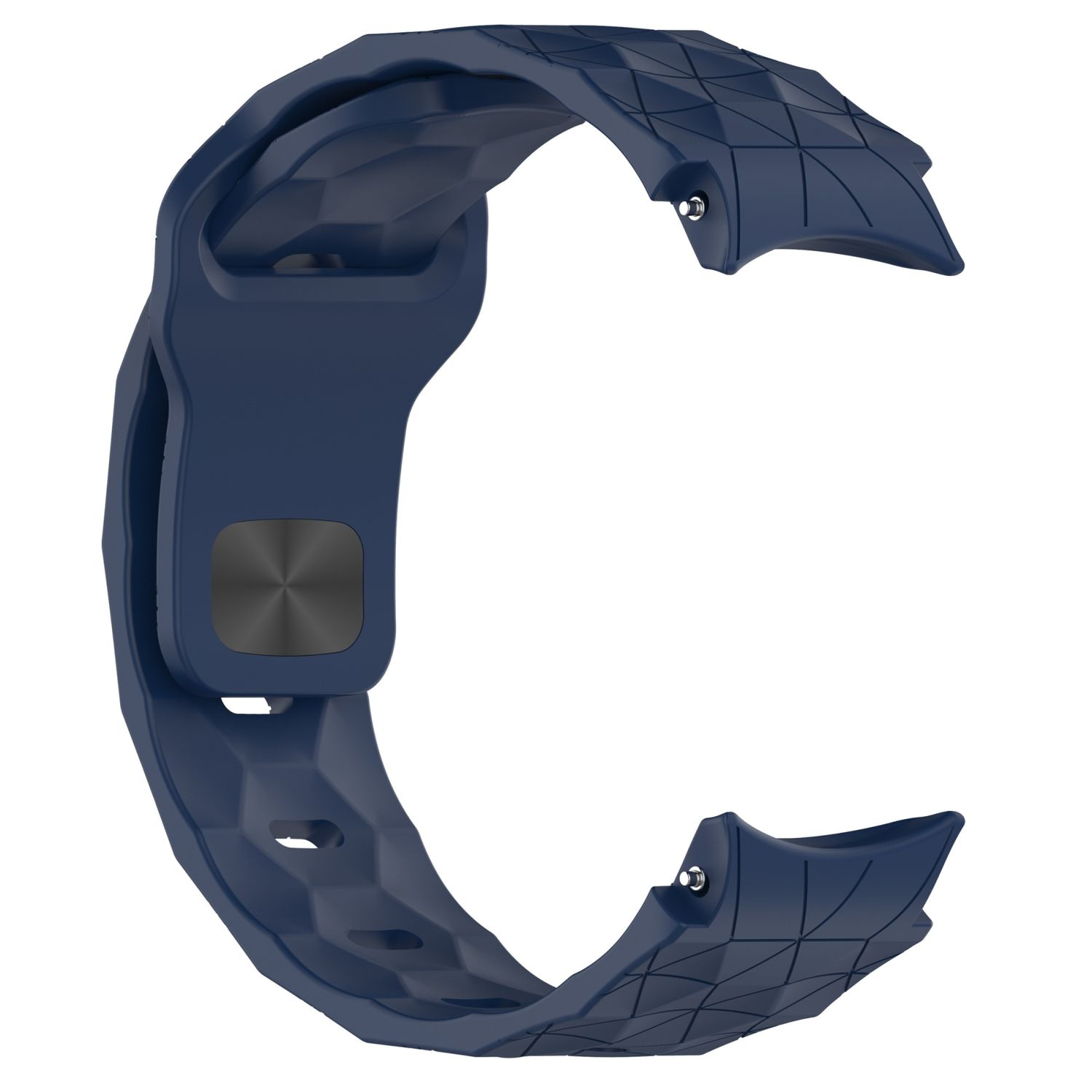 Marineblaues Smartwatch-Armband. Es hat ein geometrisches Muster und ist C-förmig.