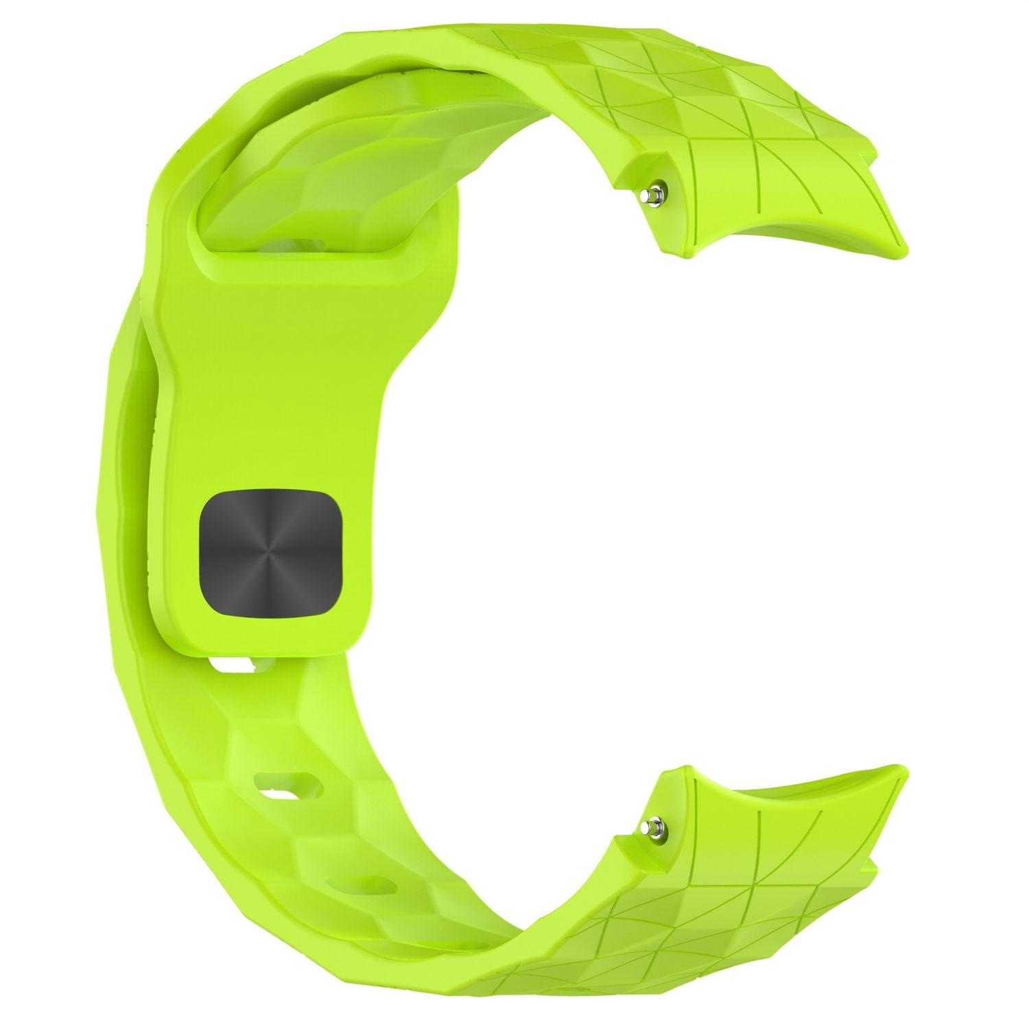 Hellgrünes Uhrenarmband mit geometrischem Design und schwarzem Knopf.