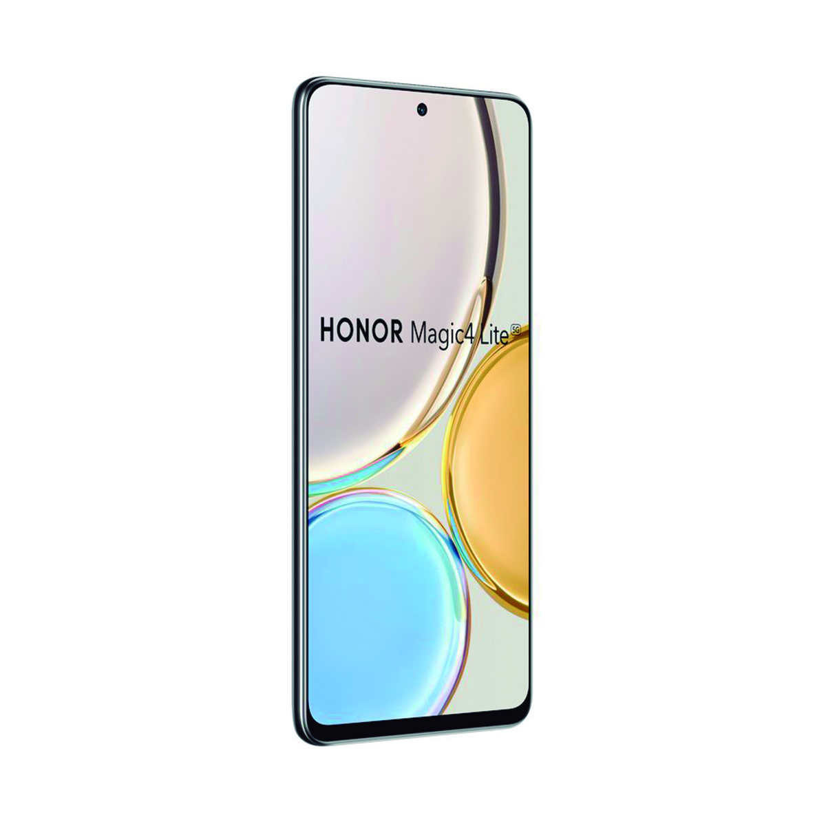 Smartphone con schermo che mostra un motivo oro e blu.