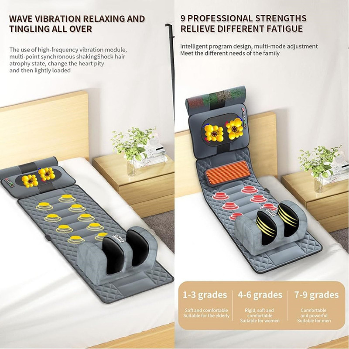 Zdjęcie przedstawia maty do masażu. Jedna dla osób starszych, jedna dla kobiet, jedna dla mężczyzn.