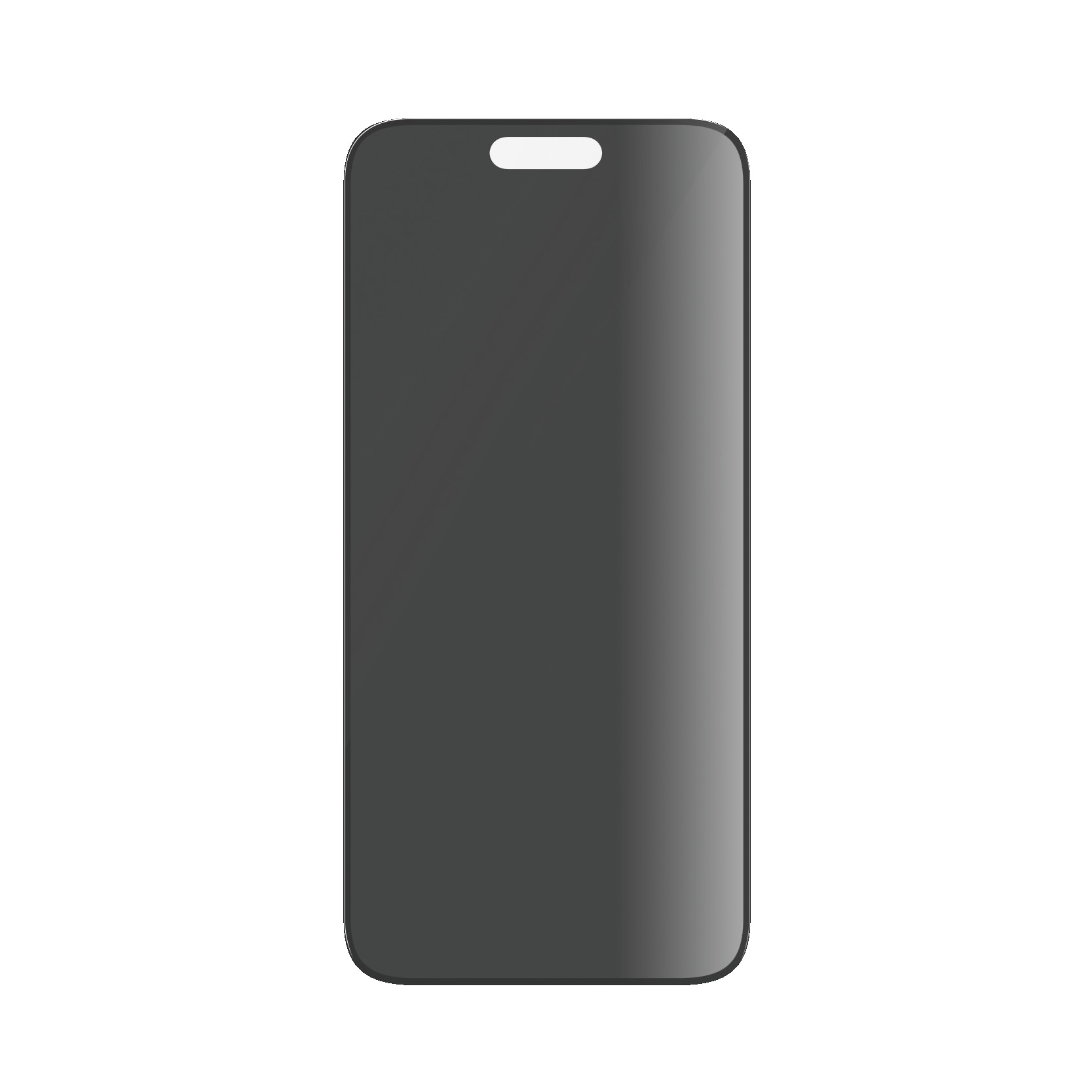 Un protecteur d'écran noir avec un trou pour la caméra du téléphone, isolé sur fond blanc.