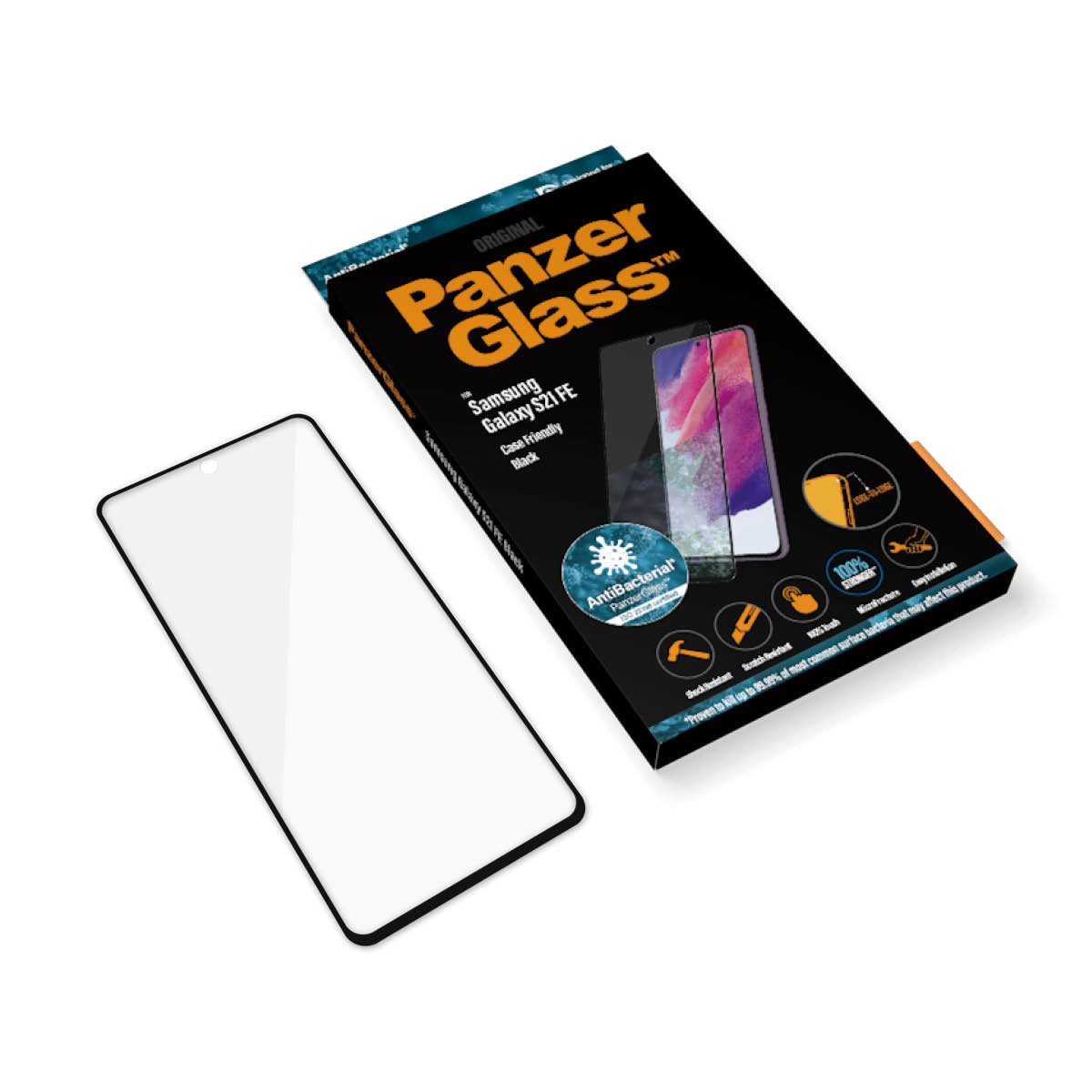 Boîte et protecteur d'écran pour Samsung Galaxy S21 FE. Noir, compatible.