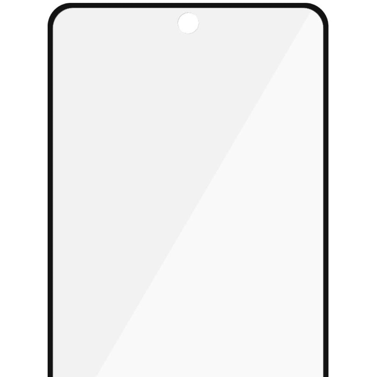 Protecteur d'écran transparent pour tablette, cadre noir, découpe pour caméra avant.