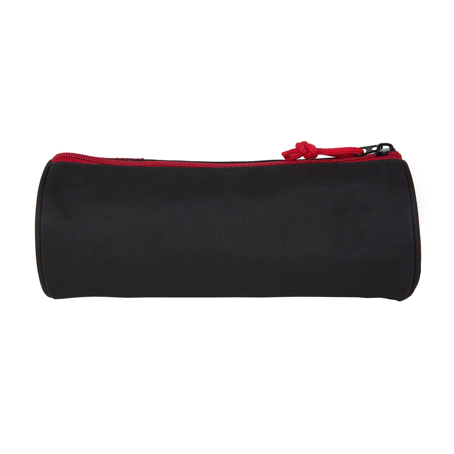 Astuccio nero con cerniera rossa. La cerniera ha un cordino rosso.