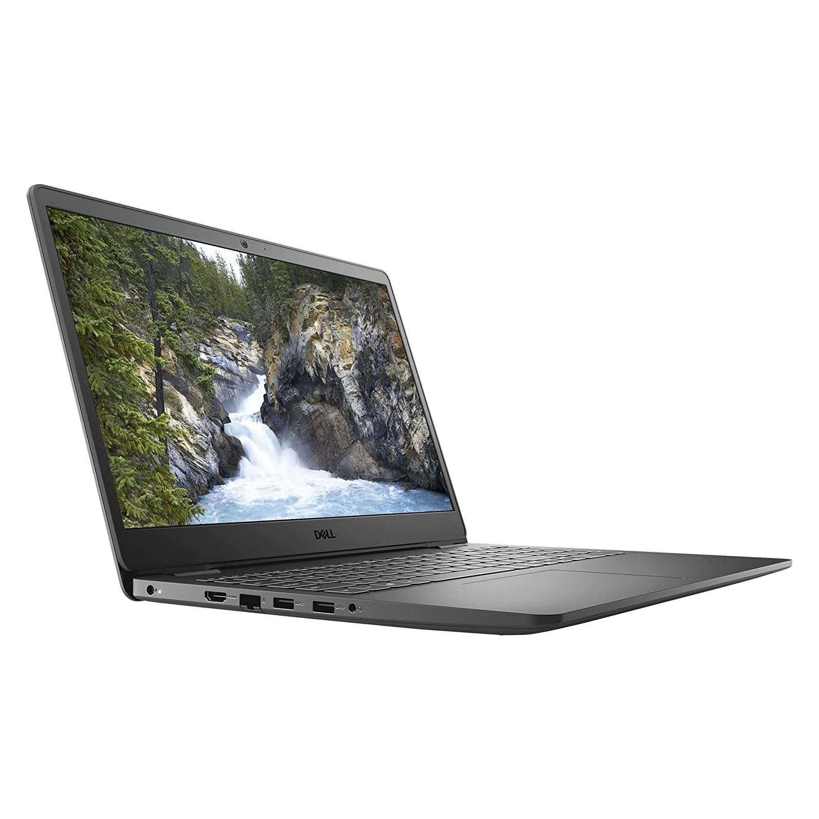 Un laptop argentato su sfondo bianco, leggermente angolato, con schermo aperto.