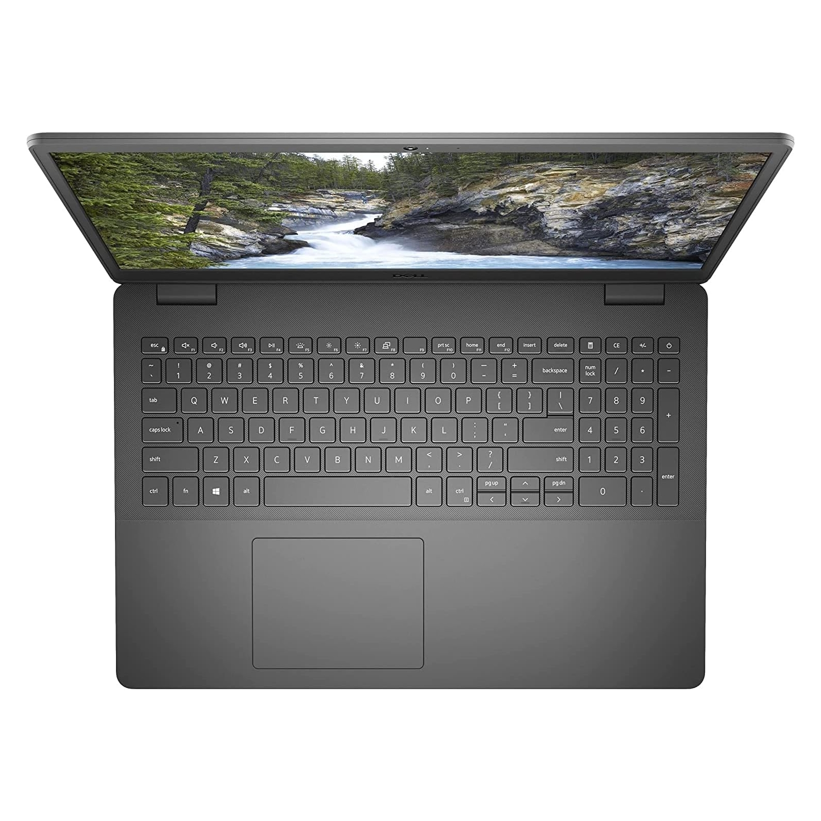 Computer portatile nero. È aperto e la tastiera è visibile.