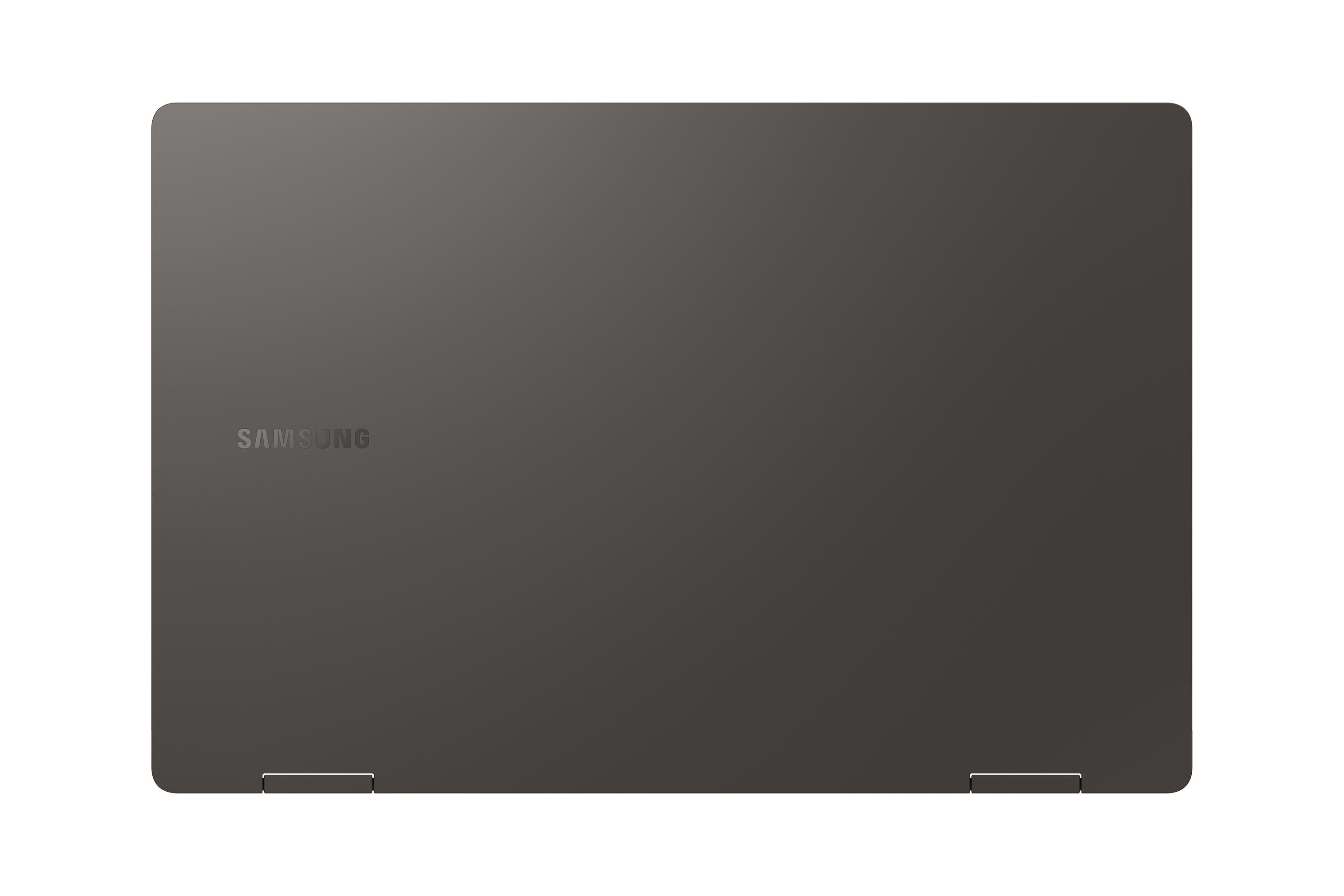 Laptop Samsung grigio con il logo Samsung in alto, su sfondo bianco.