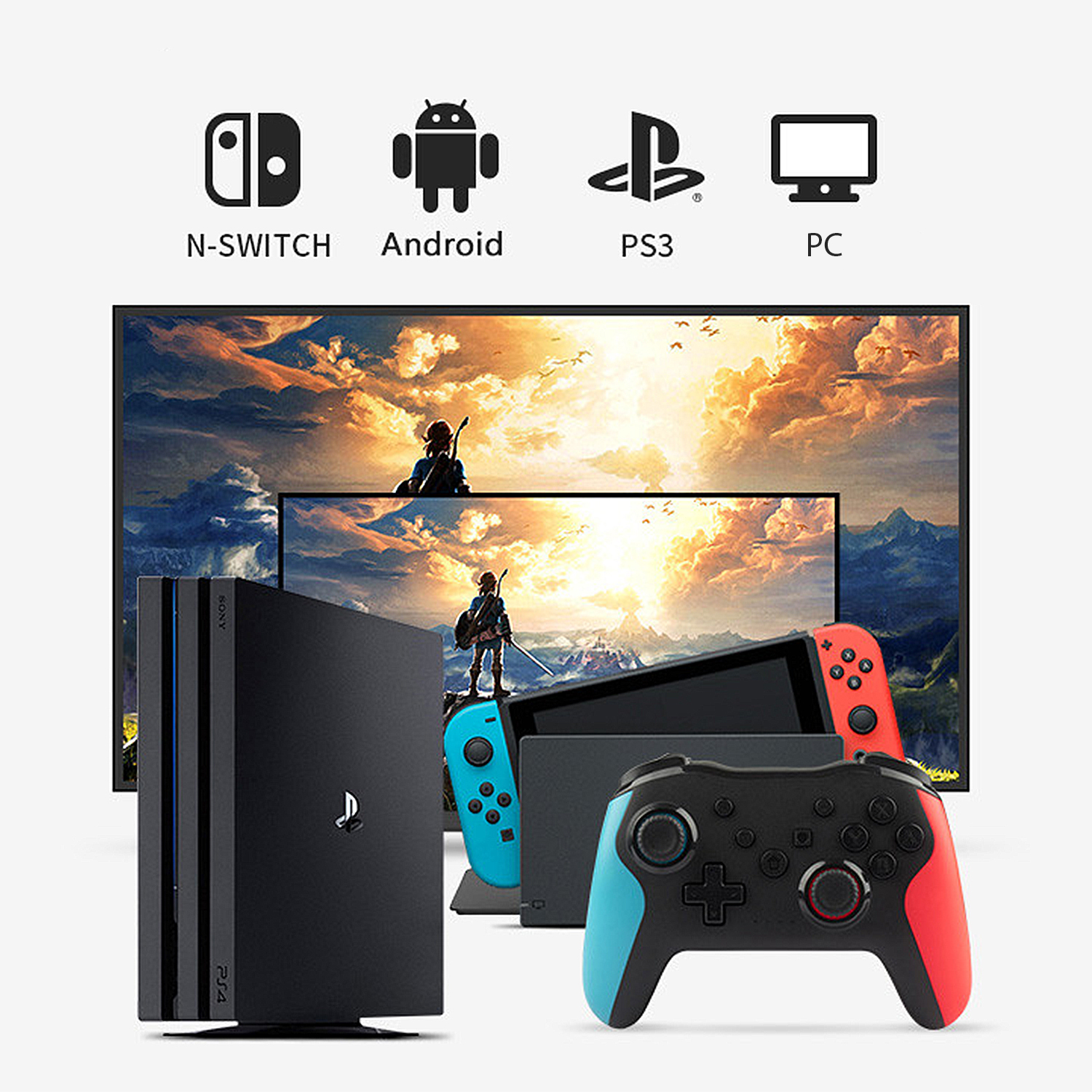 Un'esposizione di console e controller di gioco, con icone che rappresentano le piattaforme supportate.