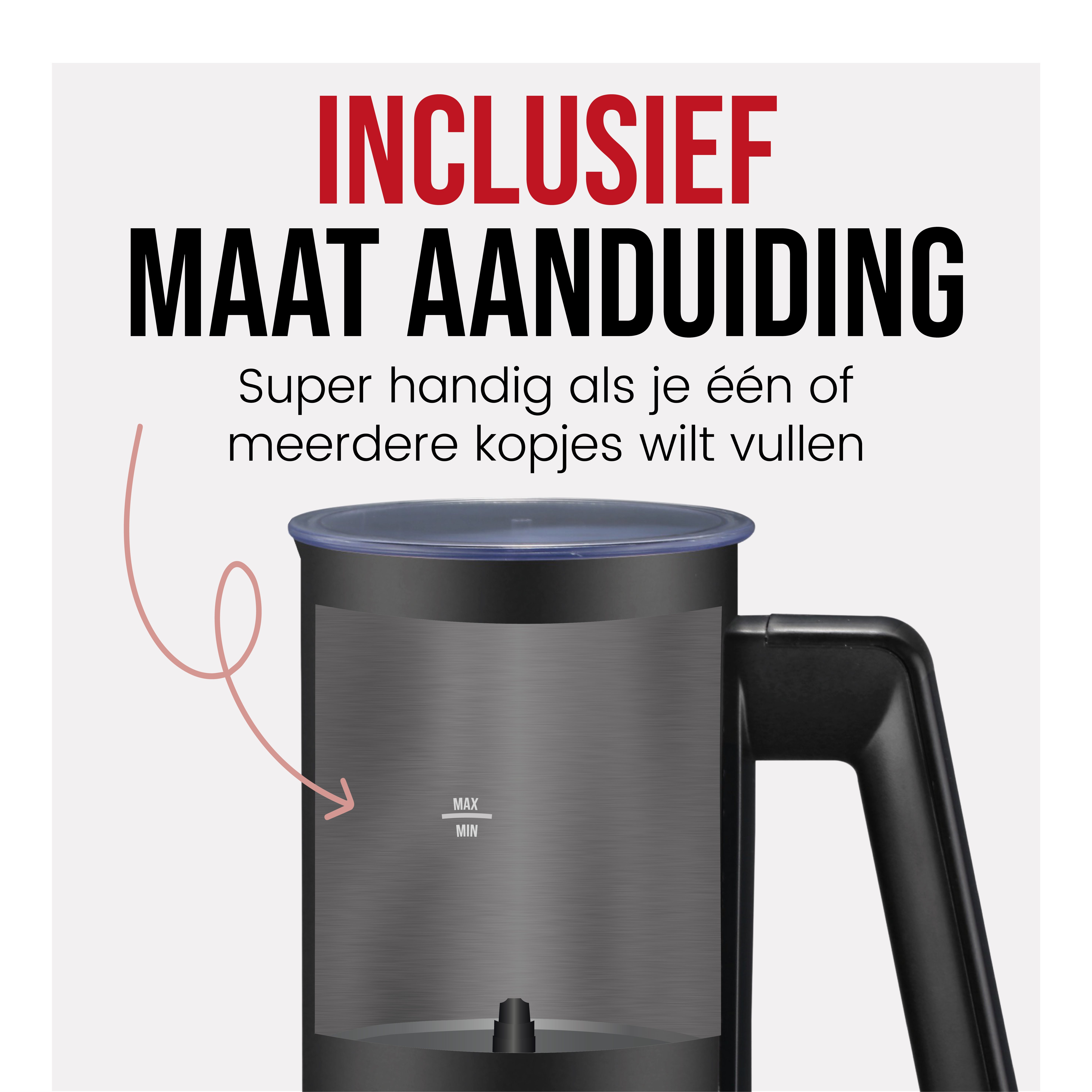 Close-up of a container with a measuring guide and text that says 'MAAT AANDUIDING'.